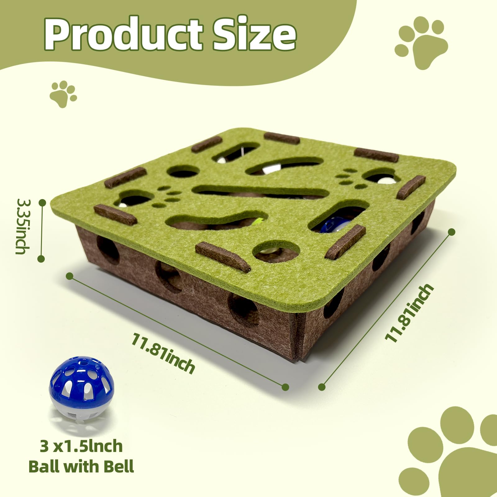 OVRRCSME Interactive Soft Felt Cat Puzzle Toy with Ball and Bell