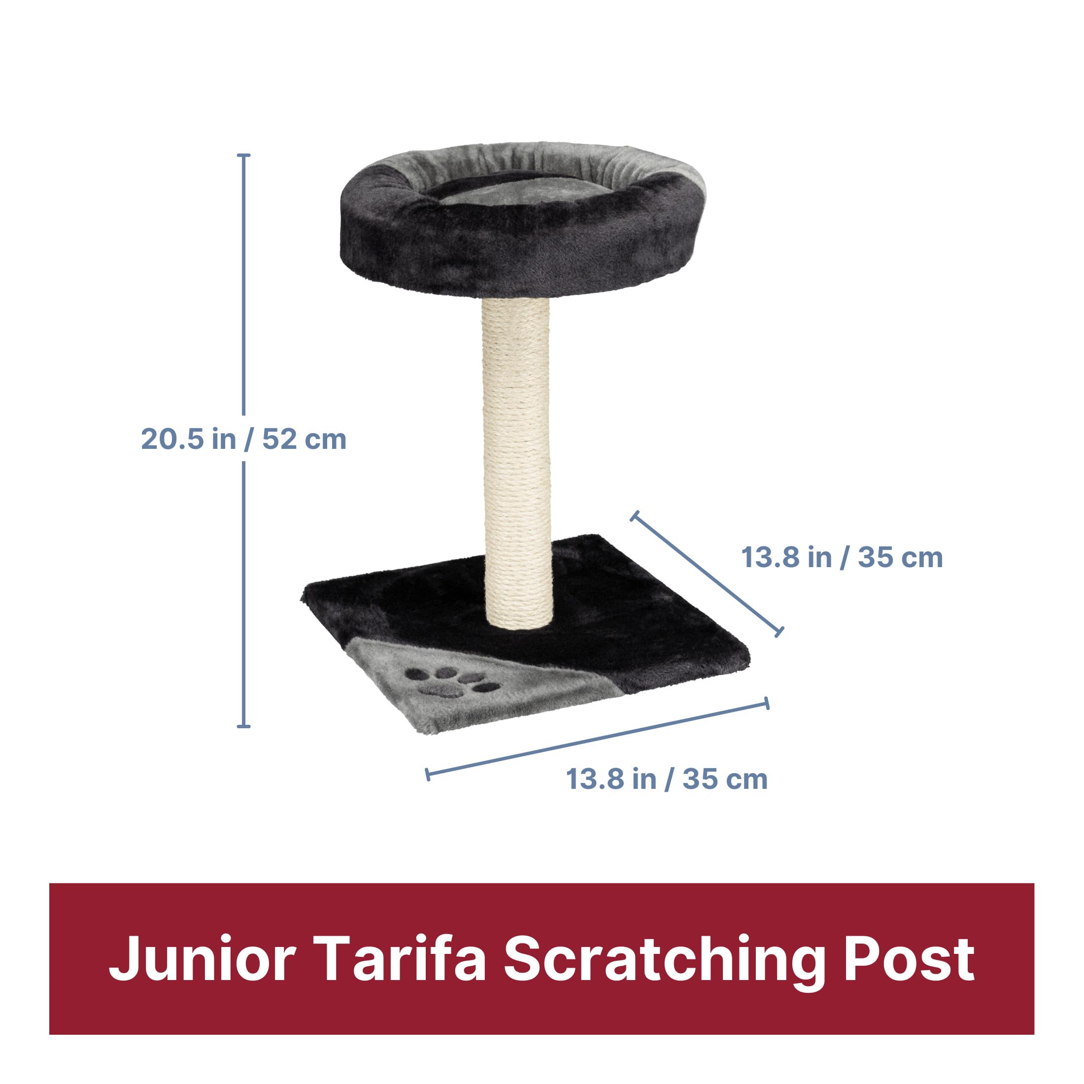 Trixie Tarifa Cat Scratching Post 20.5 Inch - Cat Scratcher With Soft Fabric Covering Base And Durable Sisal Rope - With Padded Platform - In Gray/Black