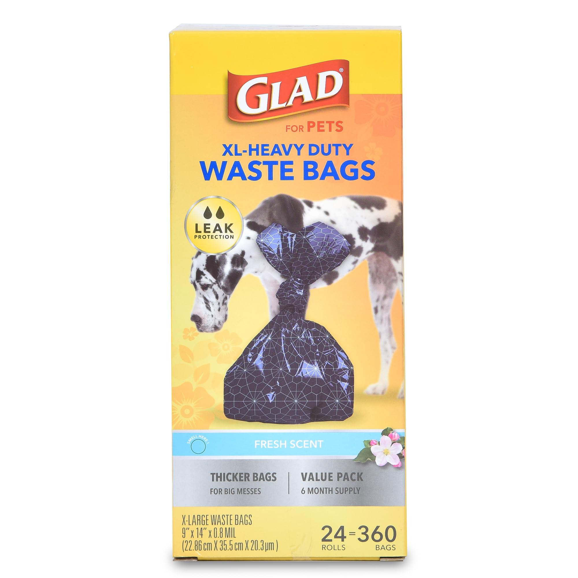 Glad Extra Large Heavy Duty Scented Dog Waste Bags Value Pack, 288 Rolls, 4320 Count