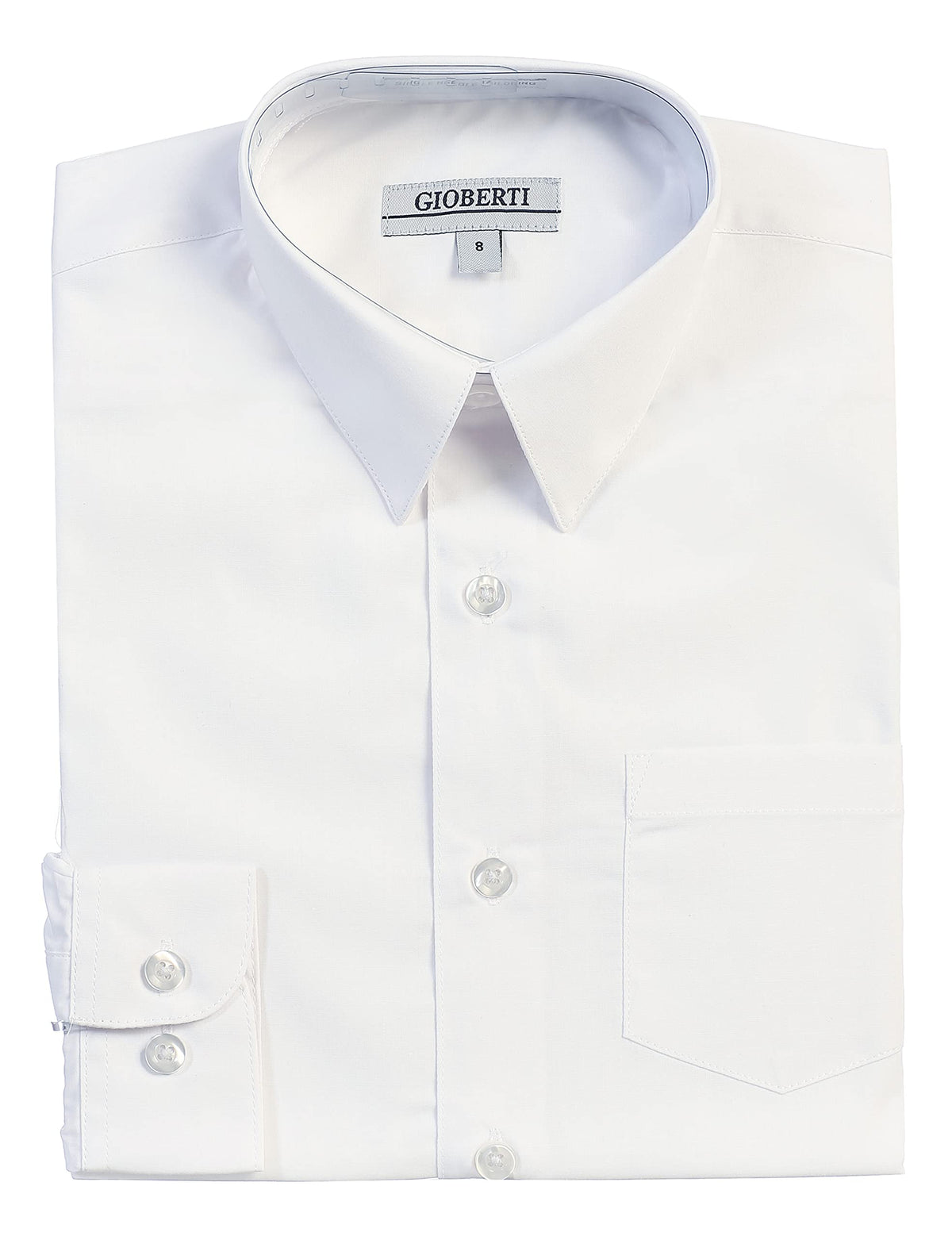 Gioberti Boys Long Sleeve Solid Dress Shirt, White, 6