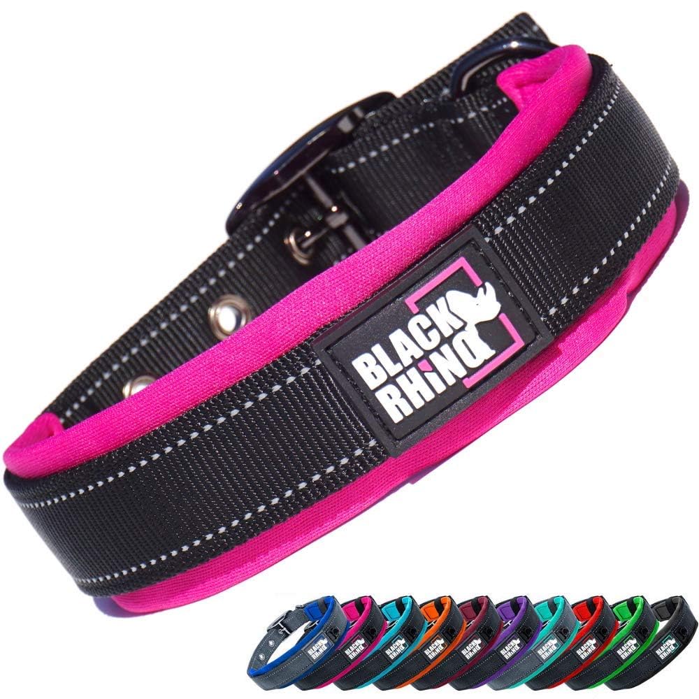 Black Rhino Dog Collars For Medium Dogs - Adjustable Reflective Heavy Duty Dog Collar With Ultra-Soft Neoprene Padding - Weather