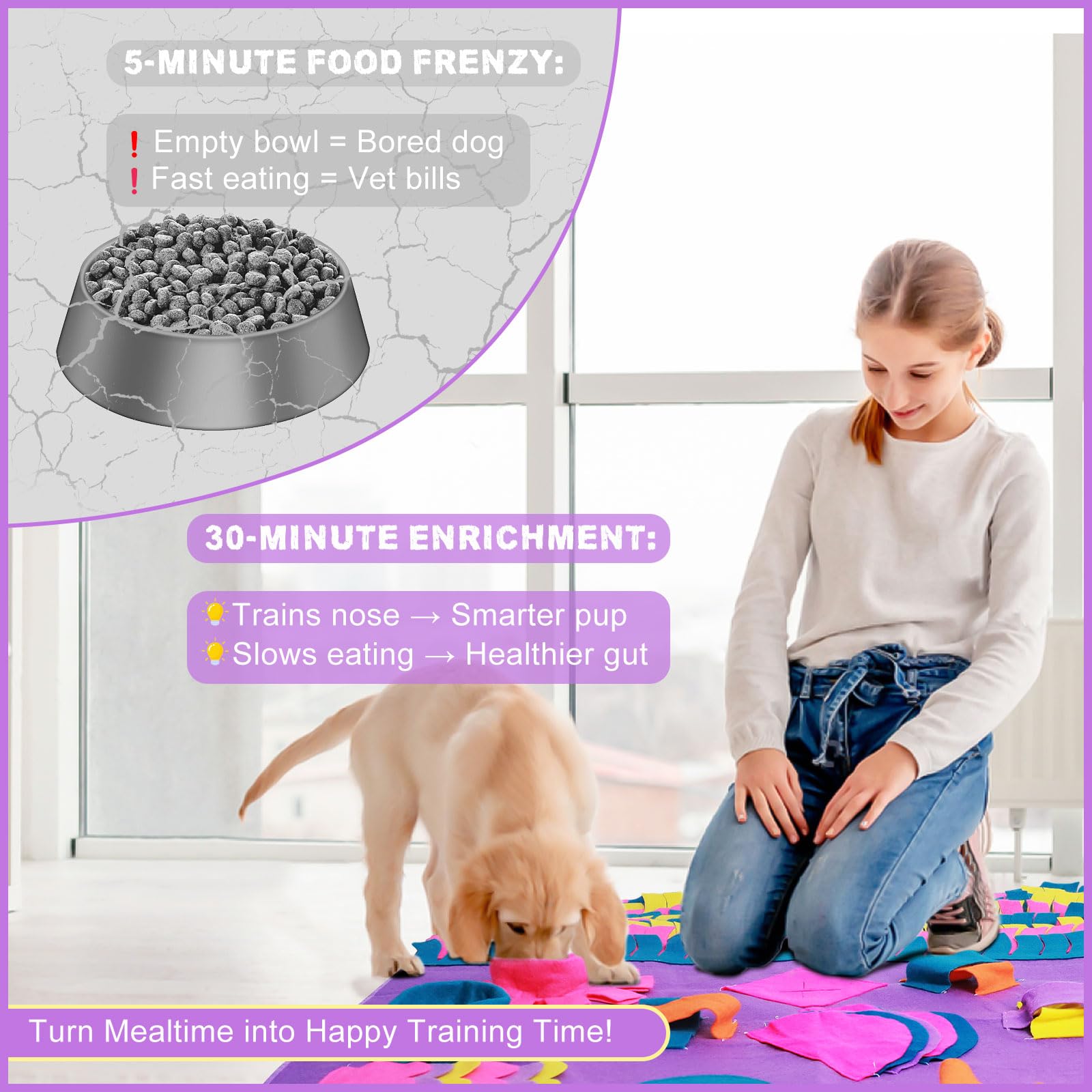 Pjdh 35   X35    Snuffle Mat For Dogs, 3-In-1 Slow Feeder Mat With Anxiety Relief & Iq Training, Extra Large Felt Foraging Mat F