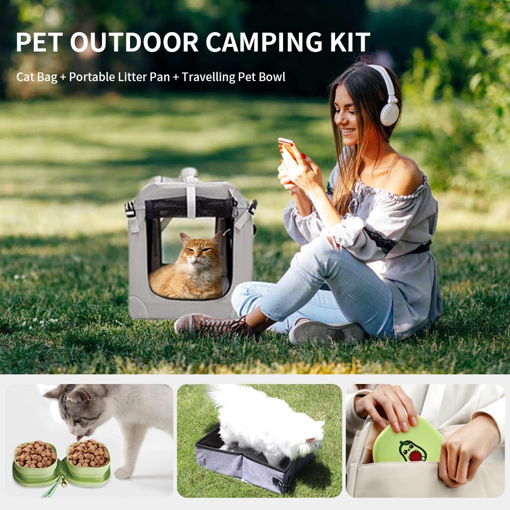 Petseek Extra Extra Large Cat Carrier Soft Sided, Portable Small Dog Carrier For 2 Cats, 24''X16.5''X16'' Car Travel Folding Com