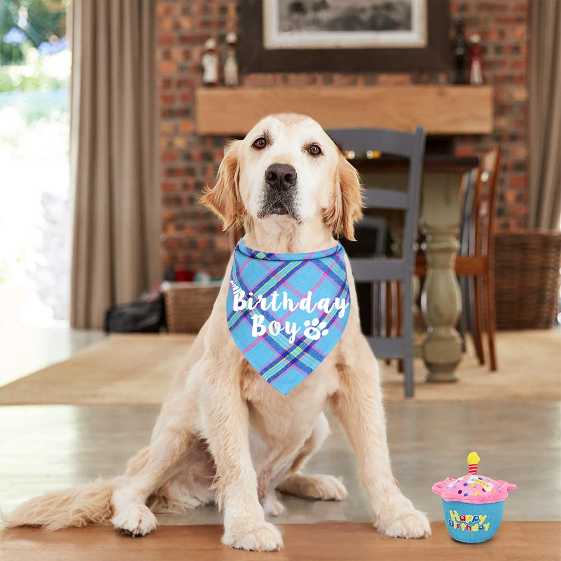 Jotfa Dog Birthday Bandana, Multi Sizes Birthday Bandana For Dogs Dog Birthday Boy Bandana For Medium Large Dogs Pets (Light Blu