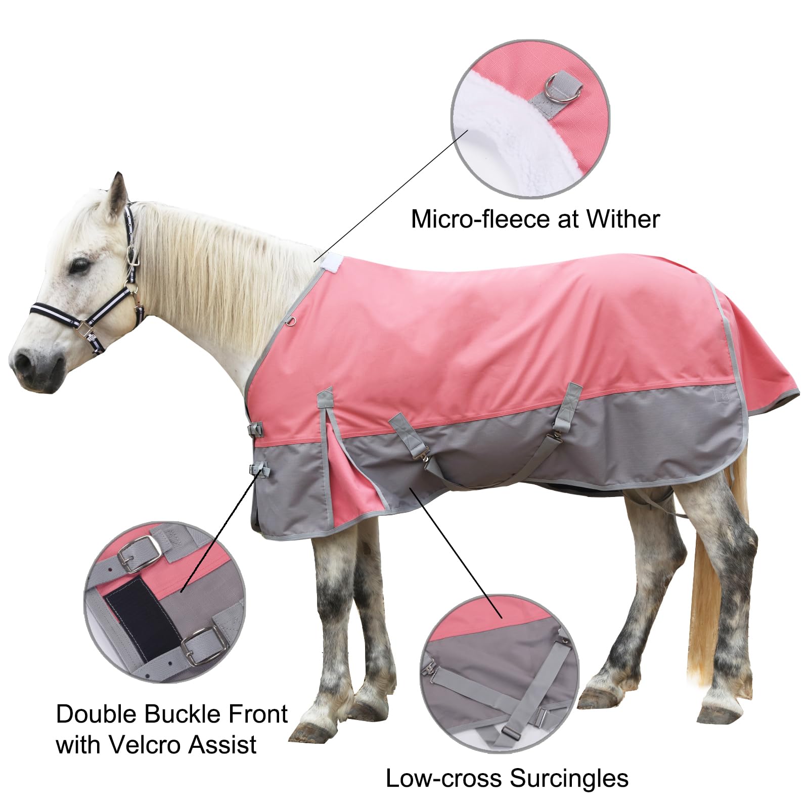Gallopoff 1200 Denier Rip-Stop Turnout Rain Sheet Lightweight Waterproof Breathable Horse Blanket (No Fill) Pinkgrey 69''