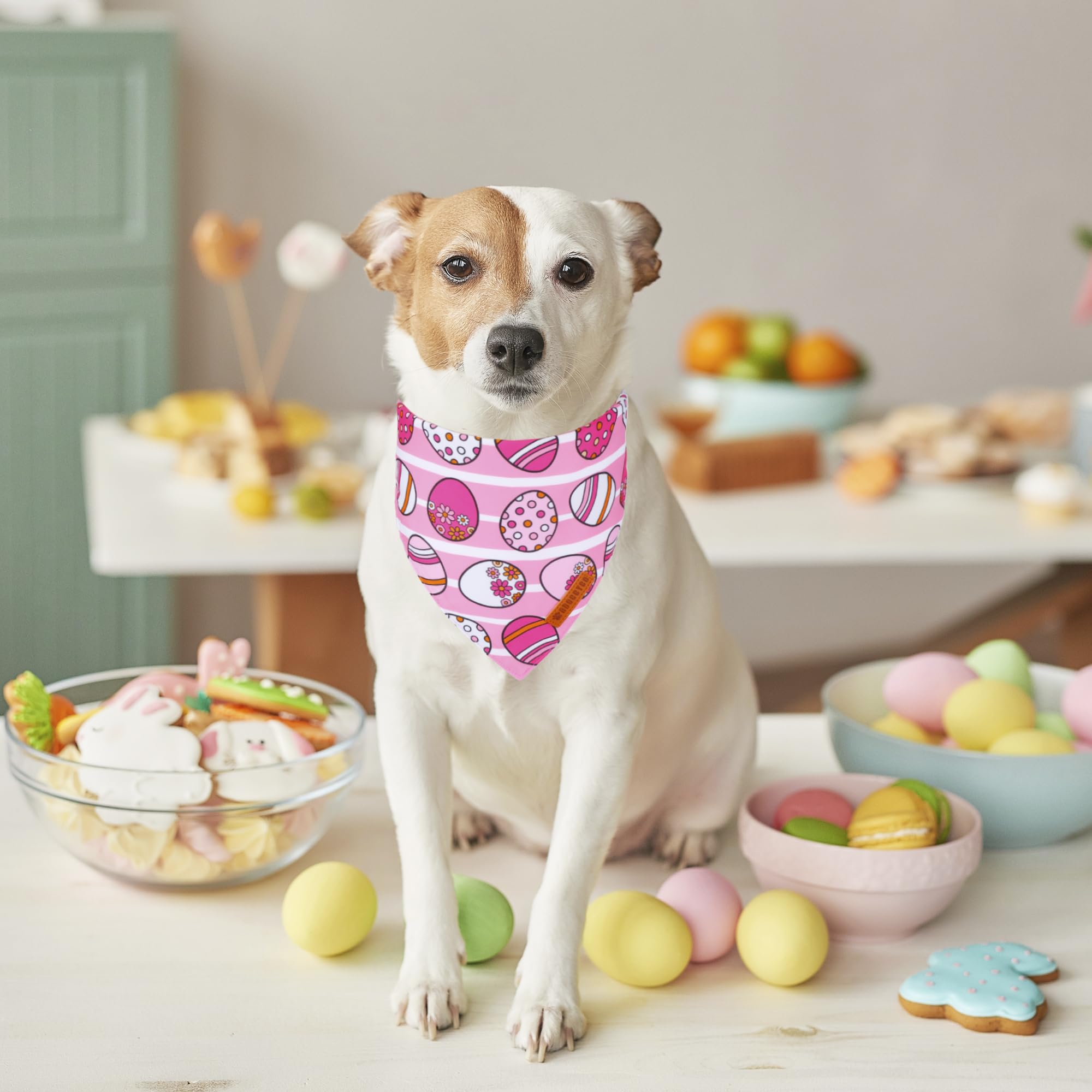 ADOGGYGO Easter Dog Bandana, Pink Bunny Scarf, Premium Durable Fabric, Adjustable Fit Female Pet Easter Bandanas for Medium Larg