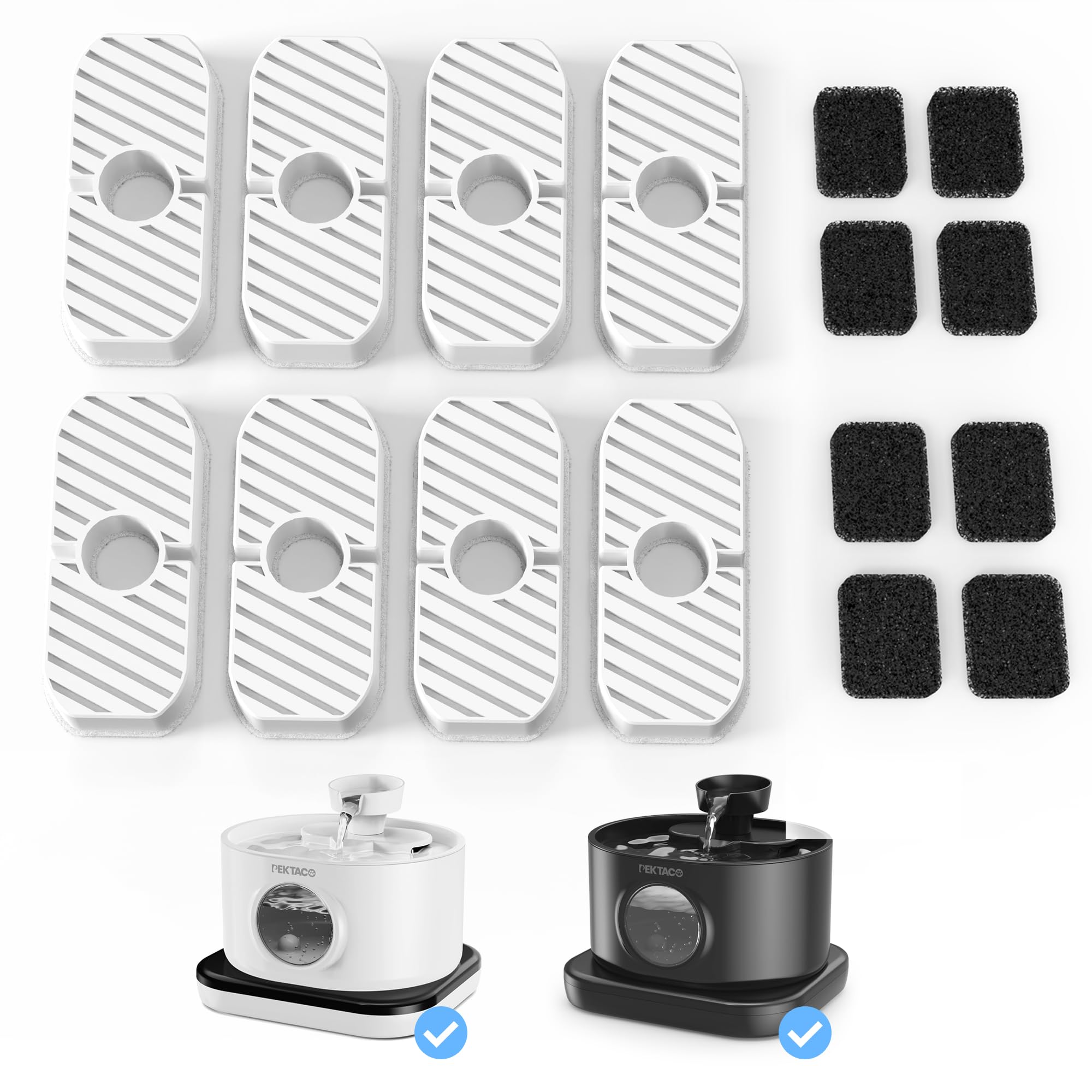 Pektaco Replacement Filters For Wireless Cat Water Fountain Sspf-V04, 2.8L/95Oz Automatic Pet Water Fountain Replacement Filters (8 Pack)