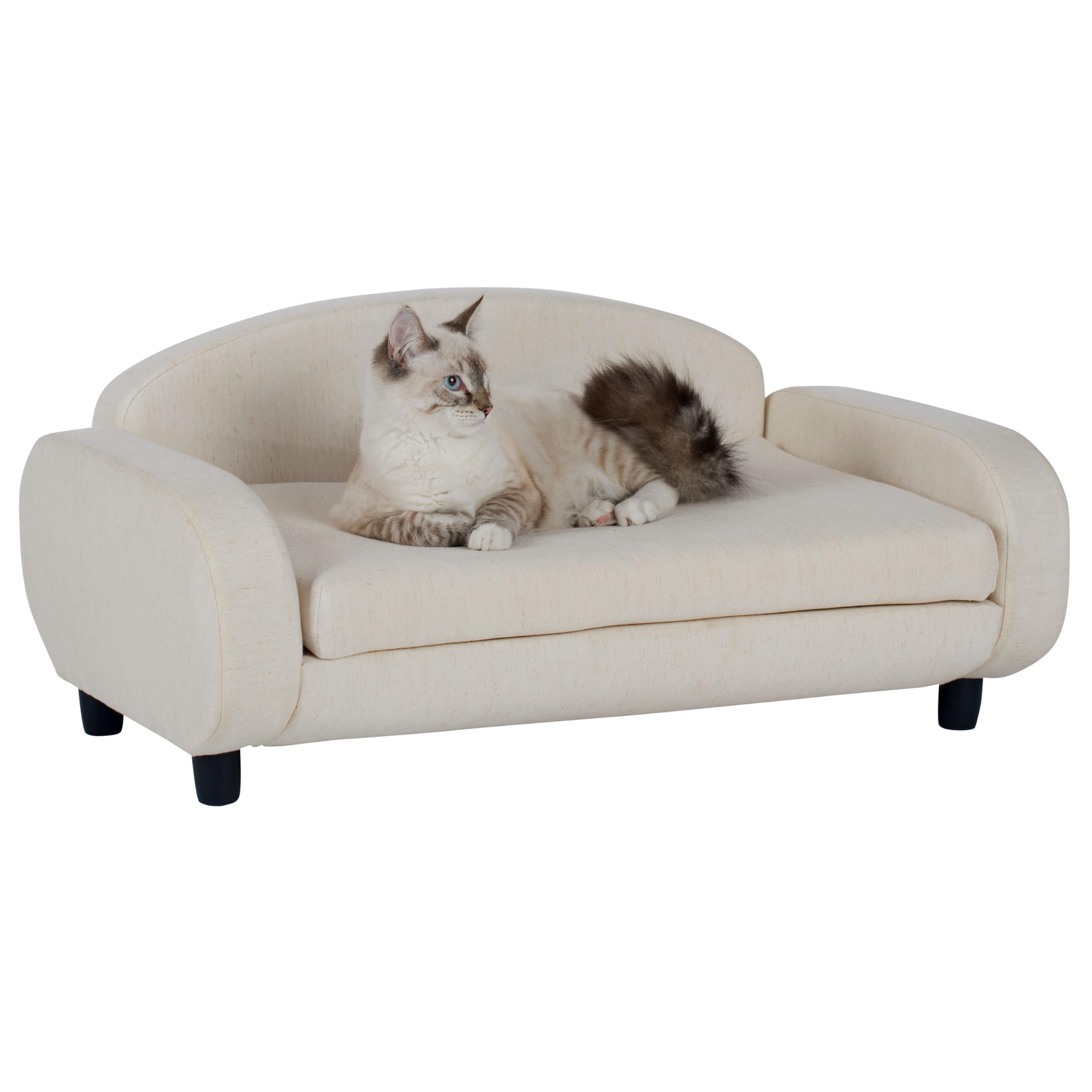 Paws & Purrs Modern Pet Sofa 31.5 Wide Low Back Lounging Bed with Removable Mattress Cover in Espresso/Oatmeal