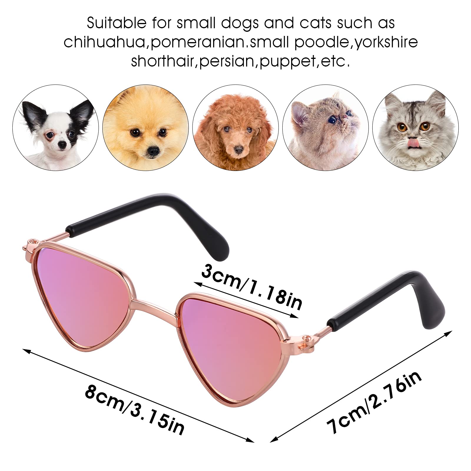 Molain Cat Sunglasses- Pet Puppy Uv Protection Sunglasses Dolls Sun Glasses, Small Dog Cosplay Photo Props Cute Sunglasses (4Pcs-Heart Sunglasses)