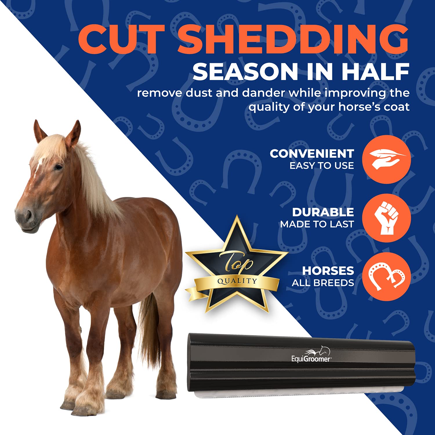 EquiGroomer Deshedding Brush, 8-Inch for Horses and Large Pets, Black, Removes Loose Dirt, Hair, and Fur, Professional Undercoat