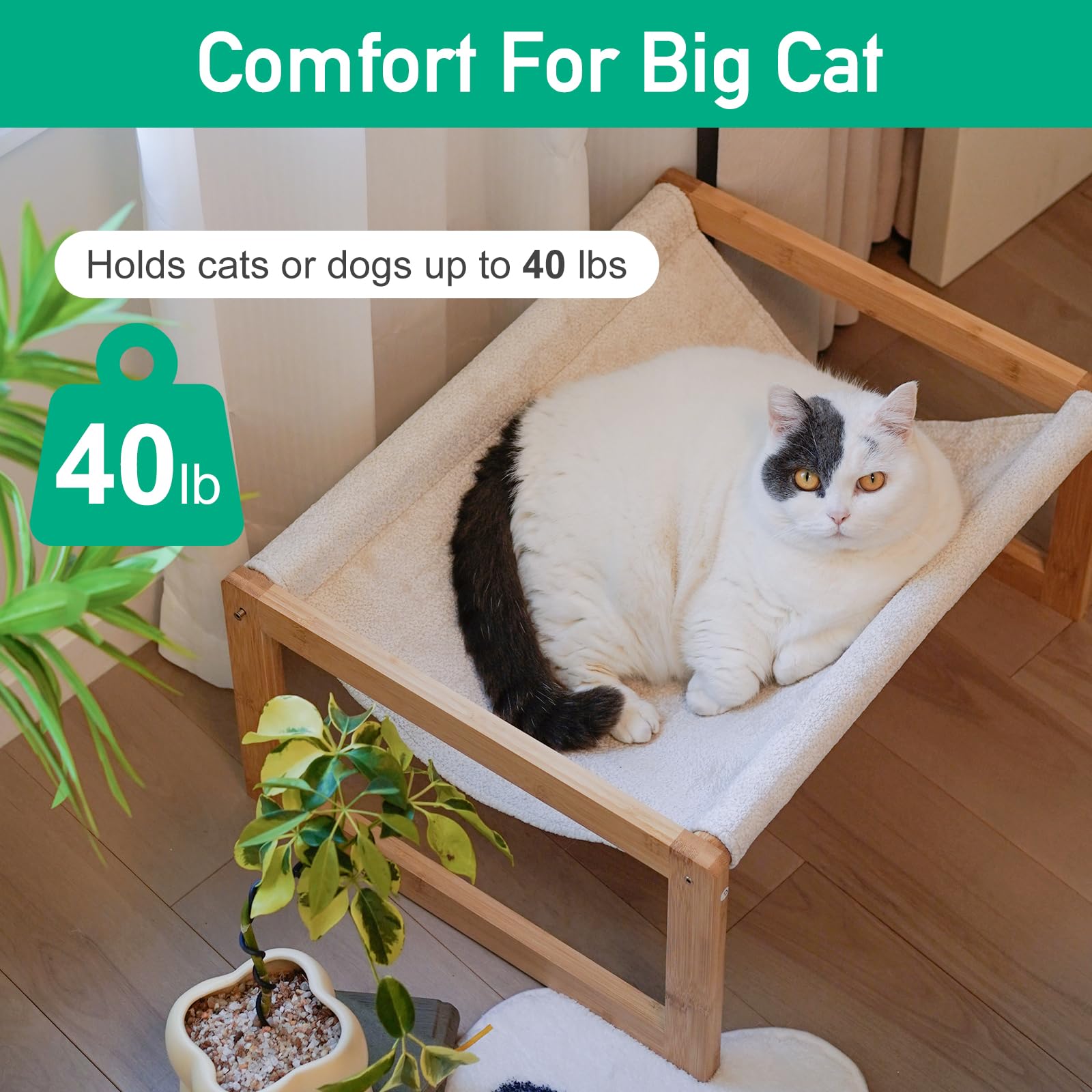 Kiplant Large Cat Hammock Bed, Bamboo Wood Elevated Pet Hammock For Outdoor, 21 X 16.5 Inch Suitable For Kitty, Puppy, Rabbit, B