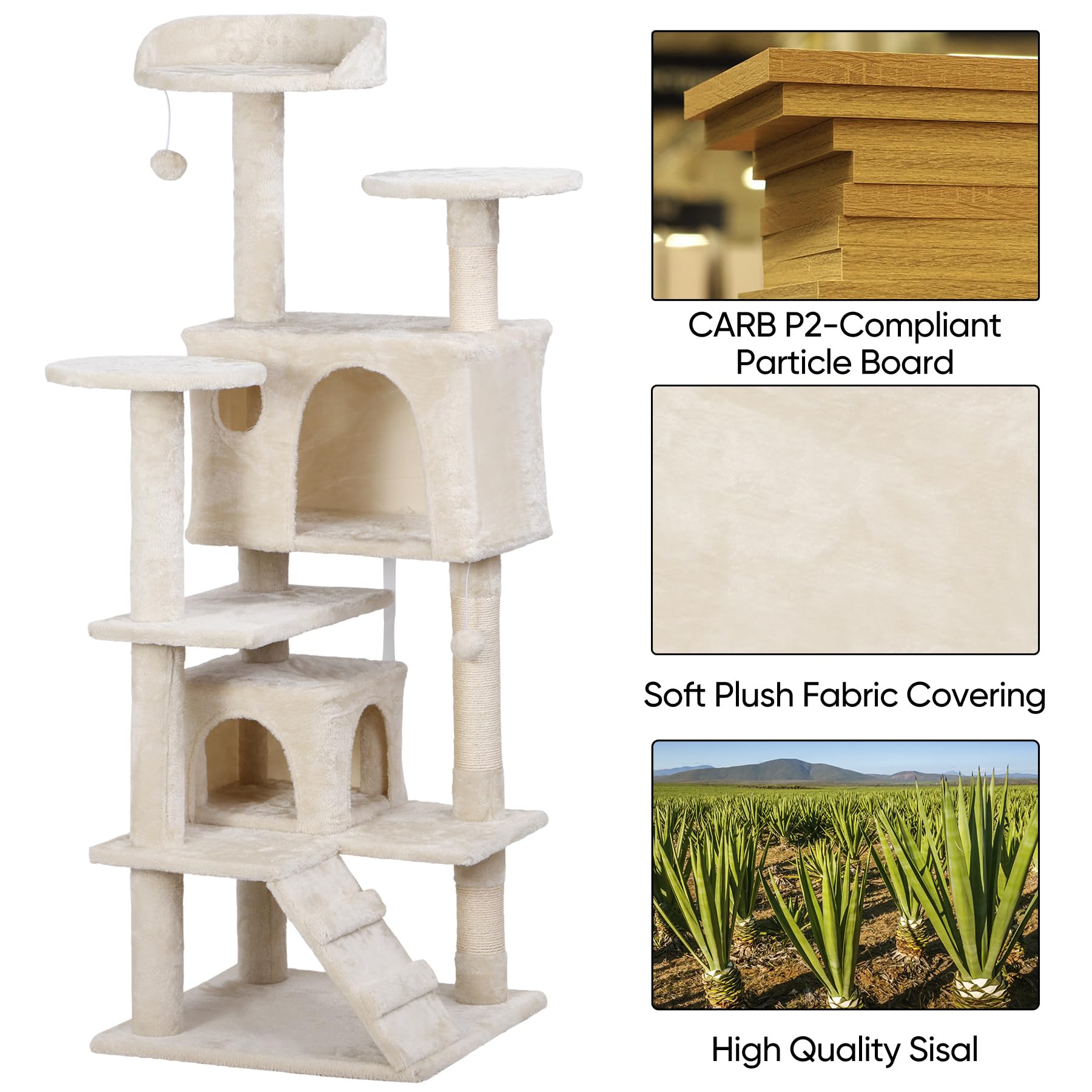 54In Cat Tree Tower For Indoor Cats Multi-Level Cat Condo Cat Bed Furniture With Scratching Post Kittens Activity Center