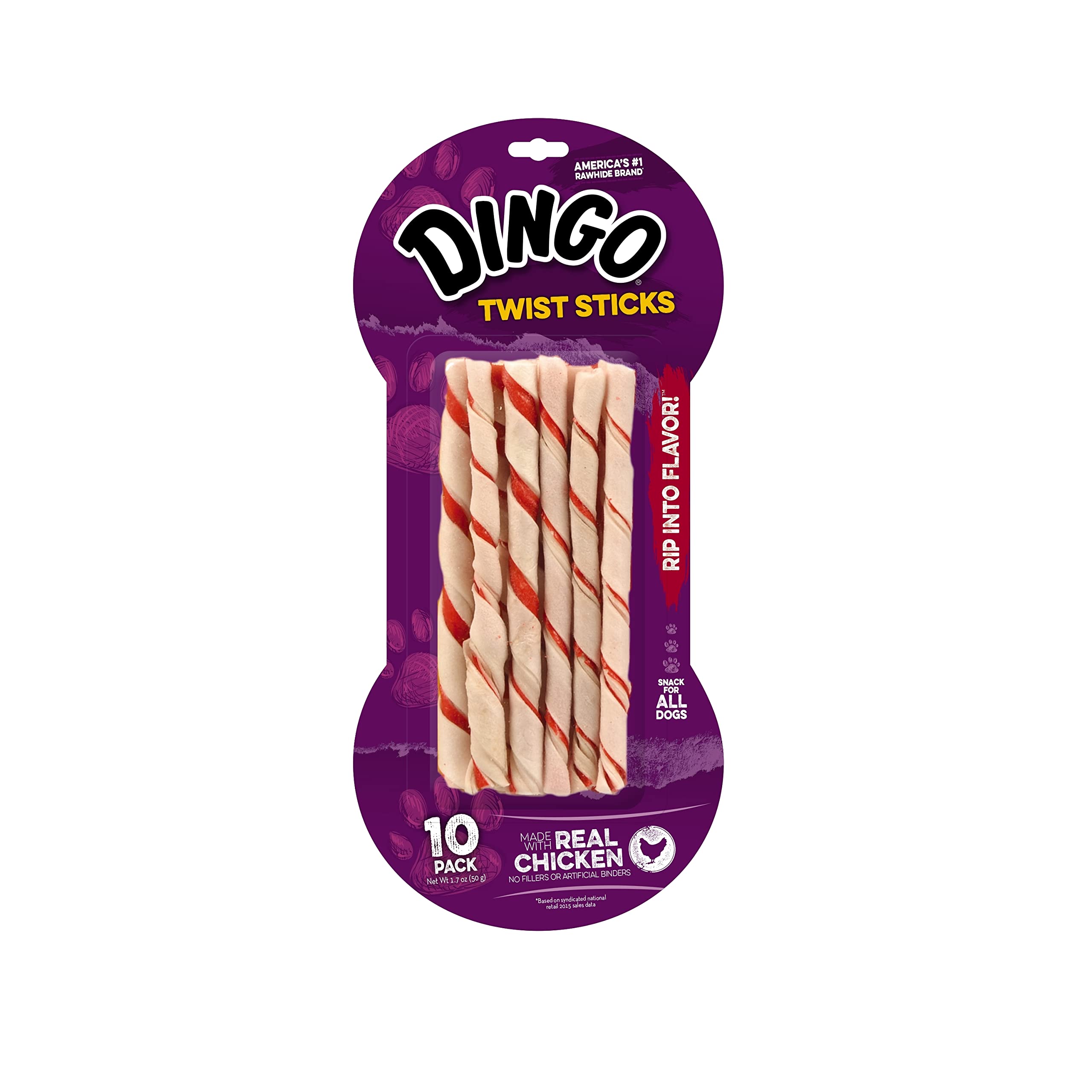 Dingo Twist Stick Rawhide Chews, Made With Real Chicken, 10-Count
