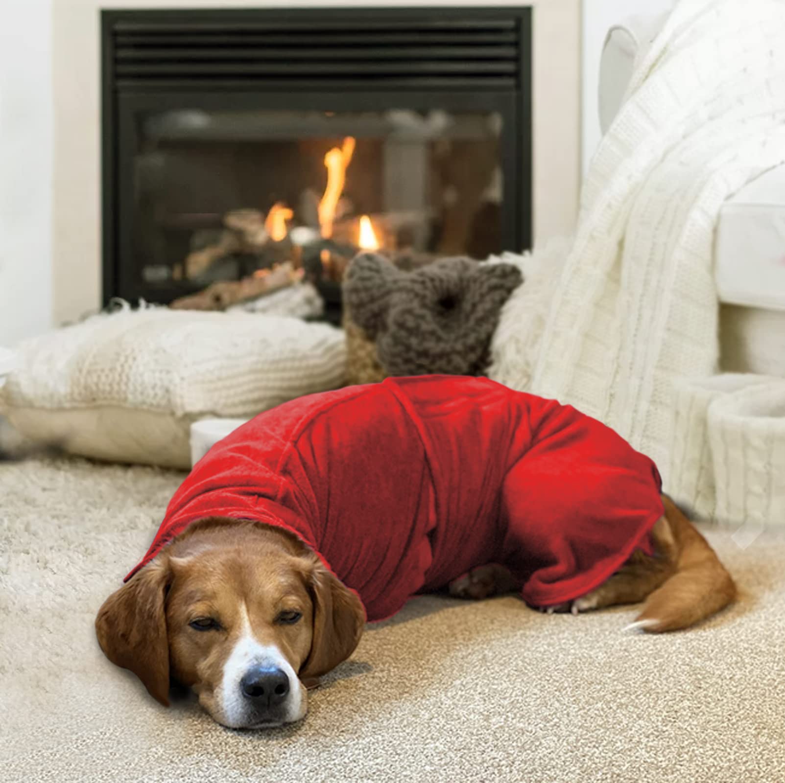 Geyecete Dog Drying Coat -Dry Fast Dog Bag-Microfibre Fast Drying Super Absorbent Pet Dog Cat Bath Robe Towel-Red-Xl