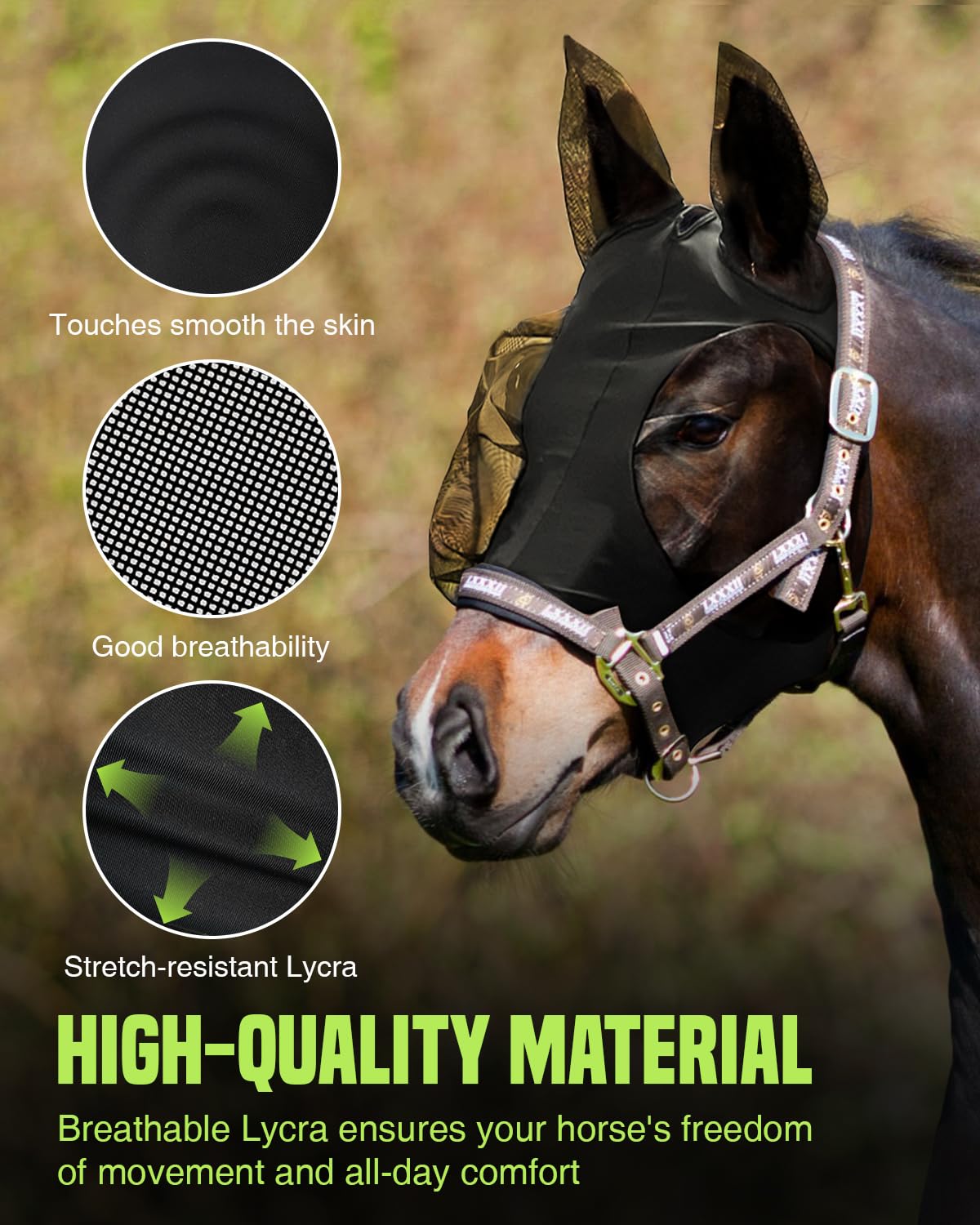 Hilltown Fly Masks for Horses with Ears - Large Eye Space, Comfort, UV-Block - Horse Fly Mask for Daily Stable, Hot Weather Ridi