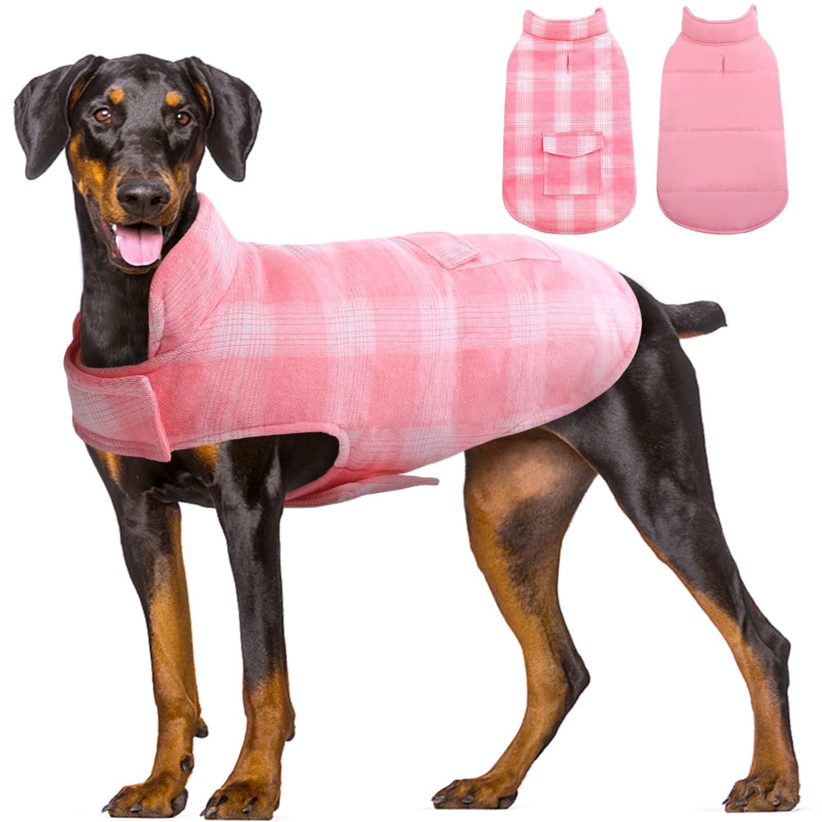 Kuoser Dog Winter Coat, Reversible Dog Jacket, Warm Dog Coat British Style Puppy Cold Weather Coat, Windproof Dog Clothes Dog Vest For Small Medium And Large Dogs Pink 3Xl