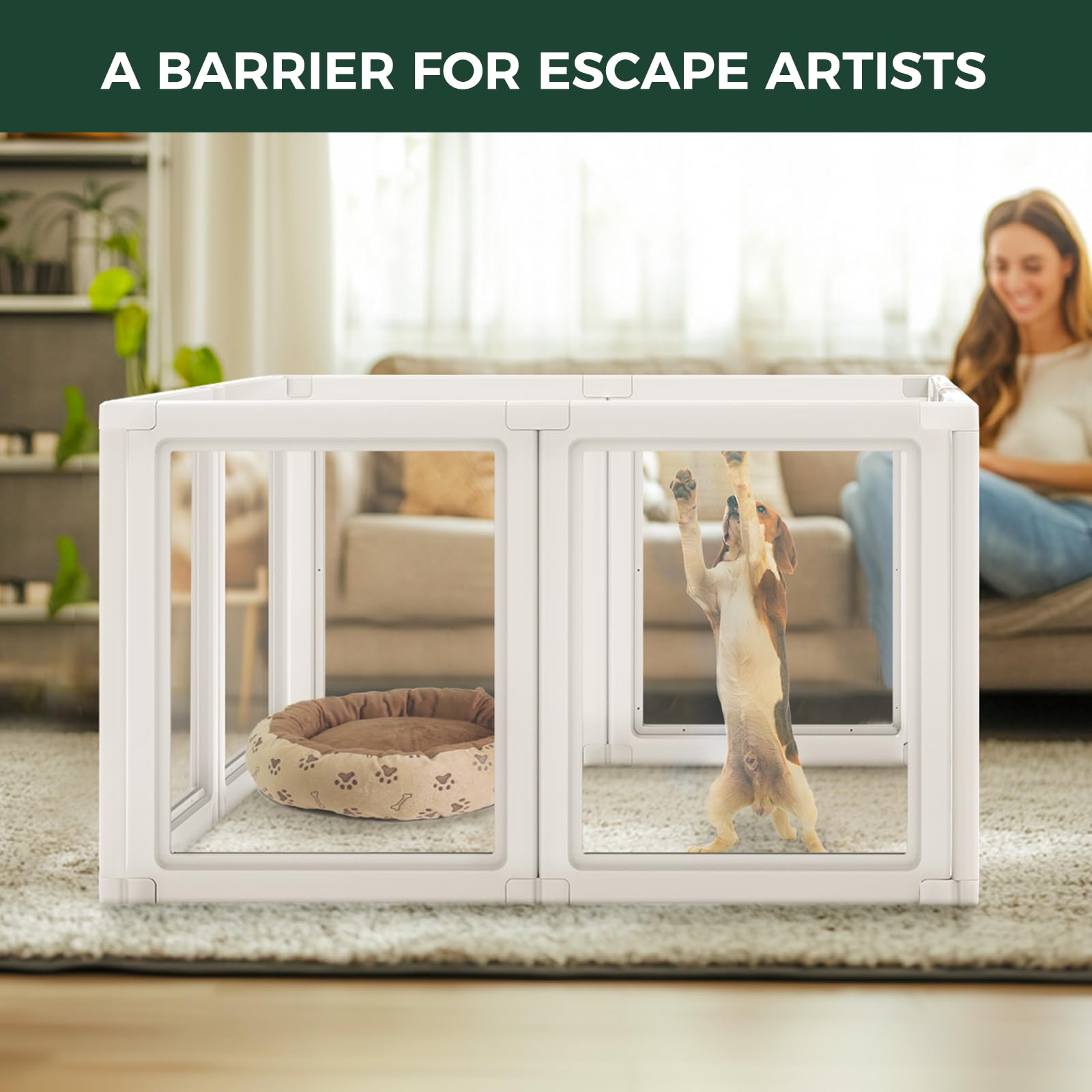 Fxw Auraspace Acrylic Indoor Dog Playpen For Small And Medium Dogs, 30 Inch, 8 Panels, White