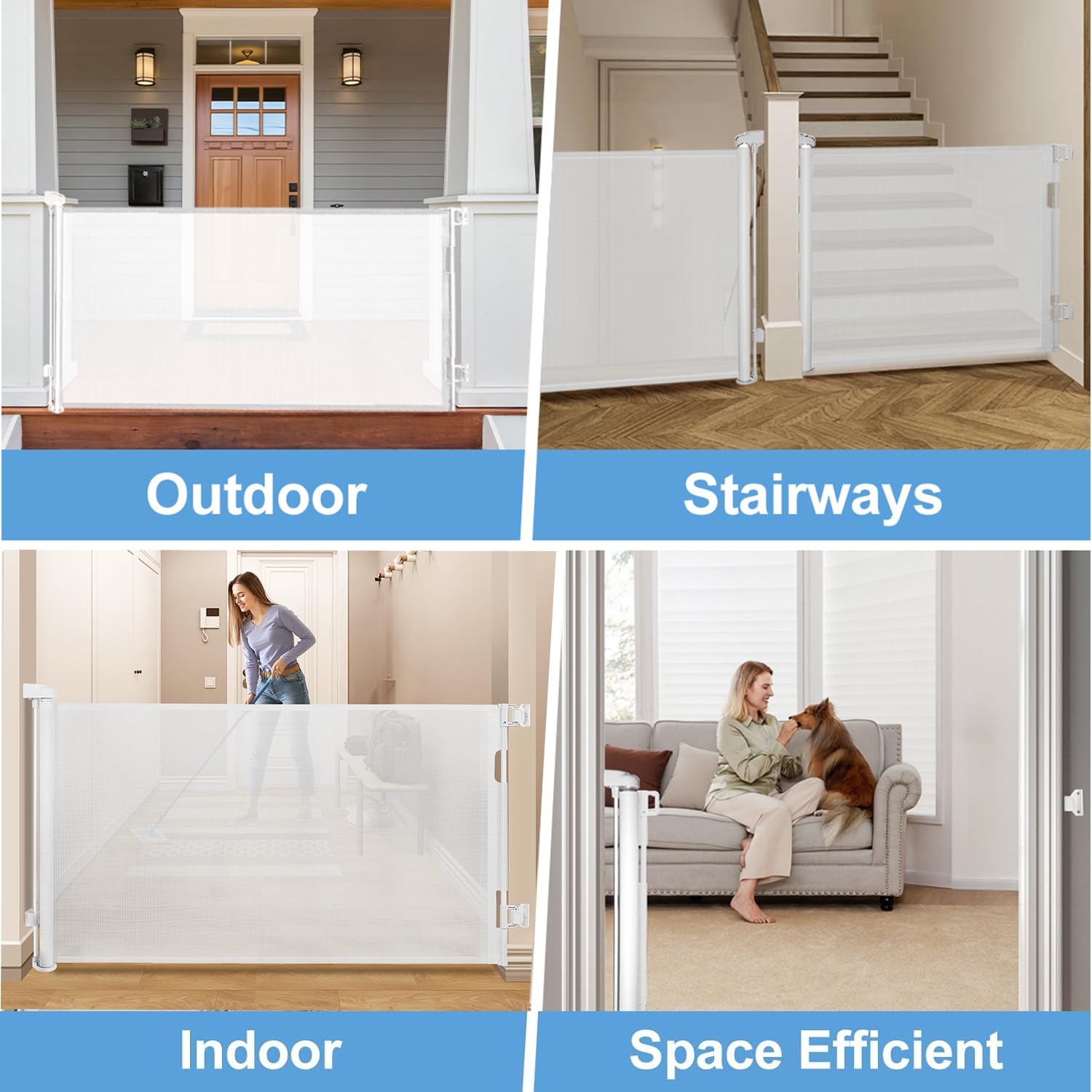 DEAR LOV 2-Pack Retractable Baby Gate, 33" Height, 55" Width, White Nylon, Easy Install, Safety Gate for Infants, Toddlers, Dogs