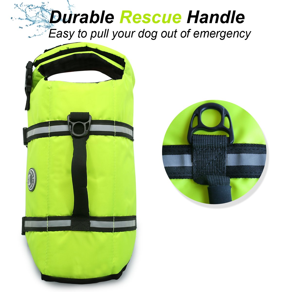 Vivaglory Ripstop Dog Life Jacket, Reflective & Adjustable Life Vest For Dogs With Rescue Handle For Swimming & Boating, Bright Yellow, Xxs