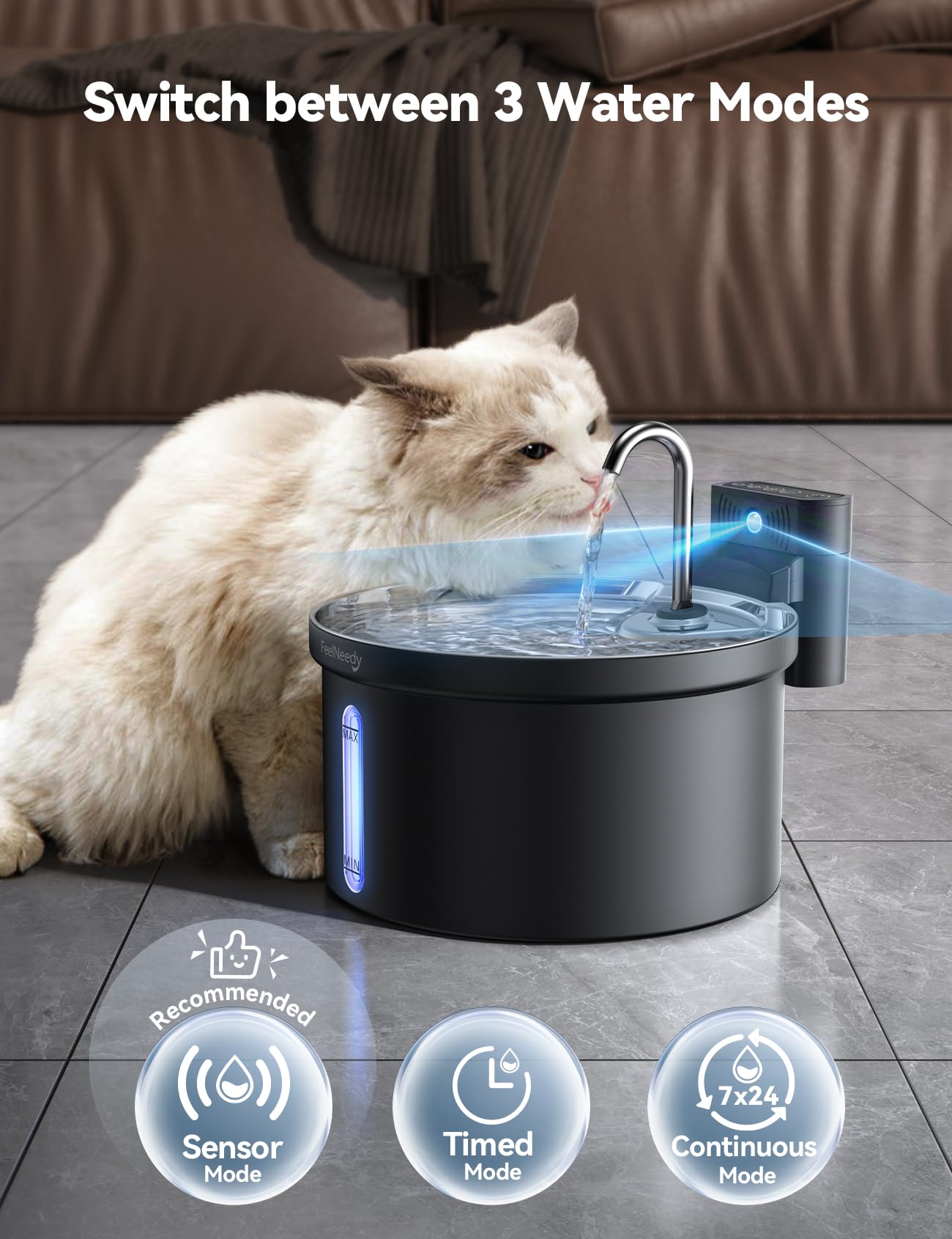 Wireless Cat Water Fountain [Water & Battery Separation] Feelneedy 4000Mah Battery Operated Cat Fountain, Cordless Pet Fountain