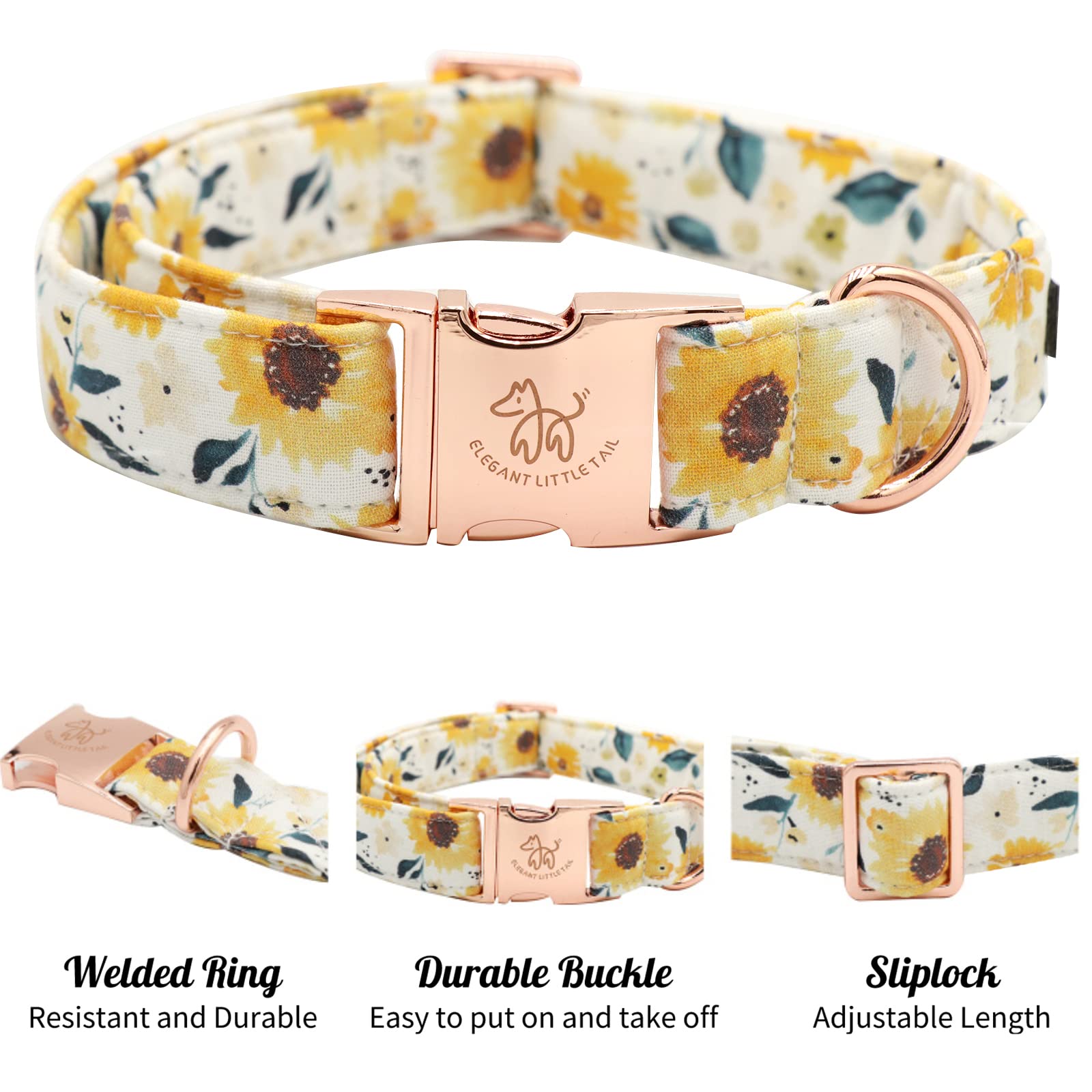 Elegant Little Tail Dog Collar, Sunflower Pattern Pet Collar Durable Cute Dog Collars Summer Fall Female Pet Gift Adjustable Dog