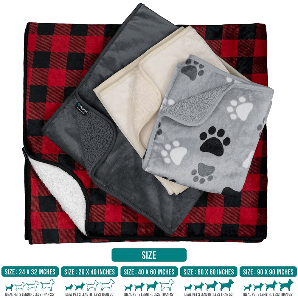 Petami Waterproof Dog Blanket For Medium Large Dogs, Pee Proof Pet Blanket For Bed Couch, Reversible Water Proof Blanket For Puppy Indoor Cat, Soft Dog Pee Crate Cover Washable, 60X80 Paw Gray