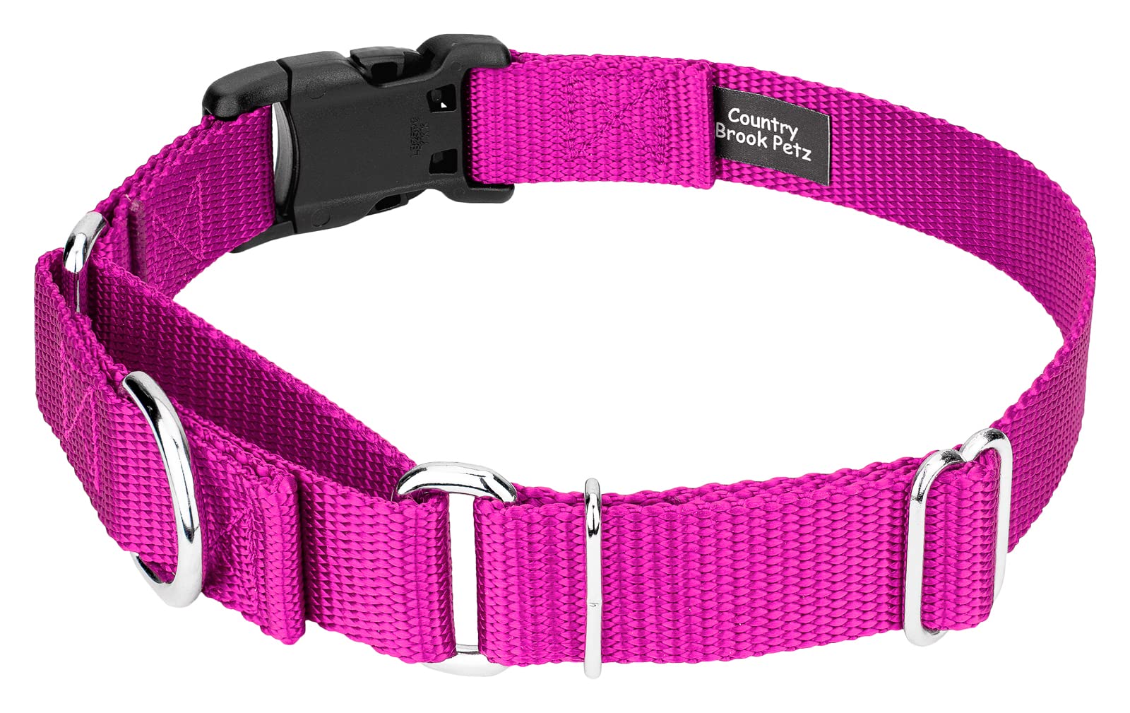 Country Brook Petz - Made In The Usa - Durable Nylon Martingale With Deluxe Buckle - 30+ Vibrant Color Options (Fuchsia, 3/4 Inc