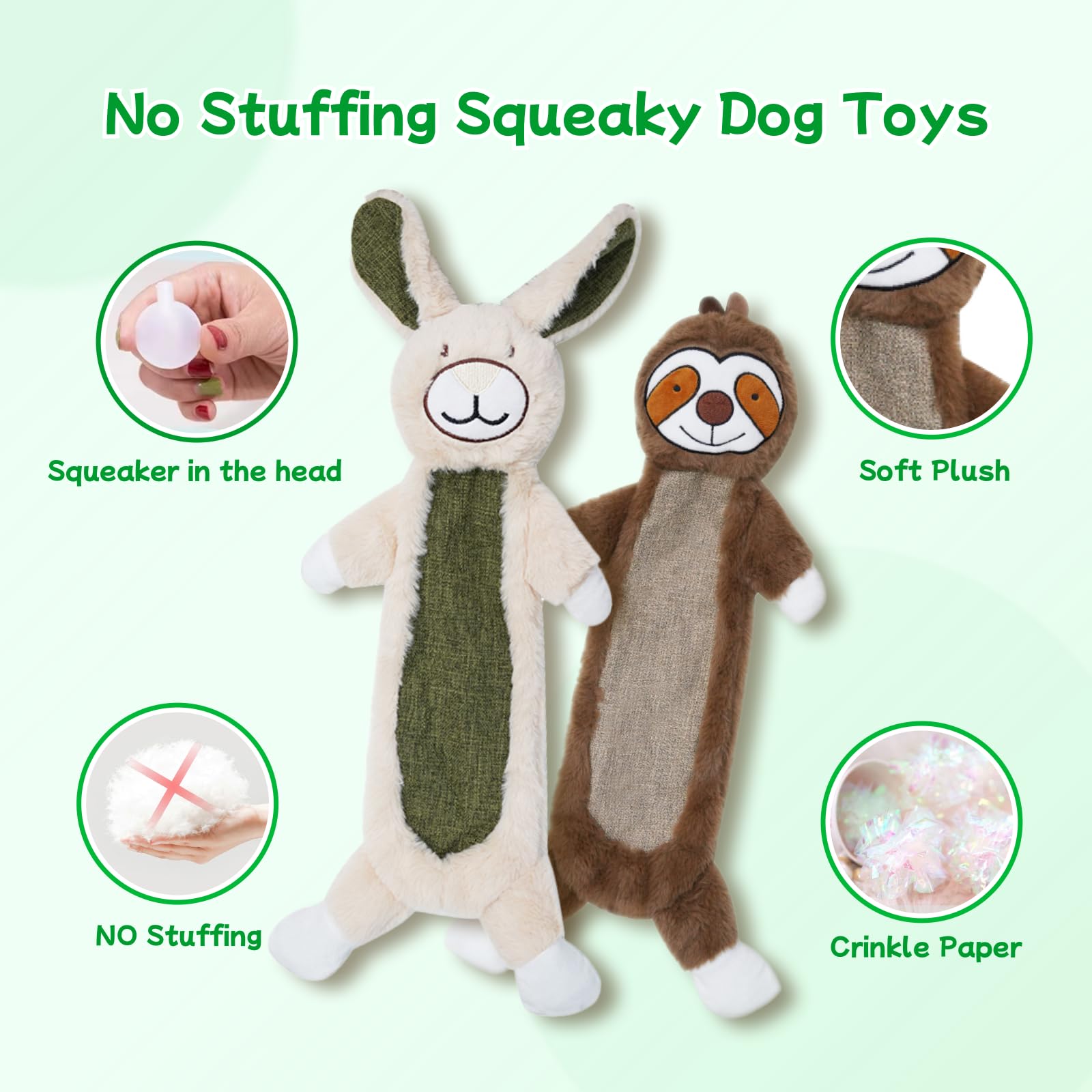 Zrbtk 2 Pack Crinkle Squeaky Dog Toys For Aggressive Chewers, Less Stuffed Dog Toy To Keep Them Busy, Plush Interactive Pet Toys