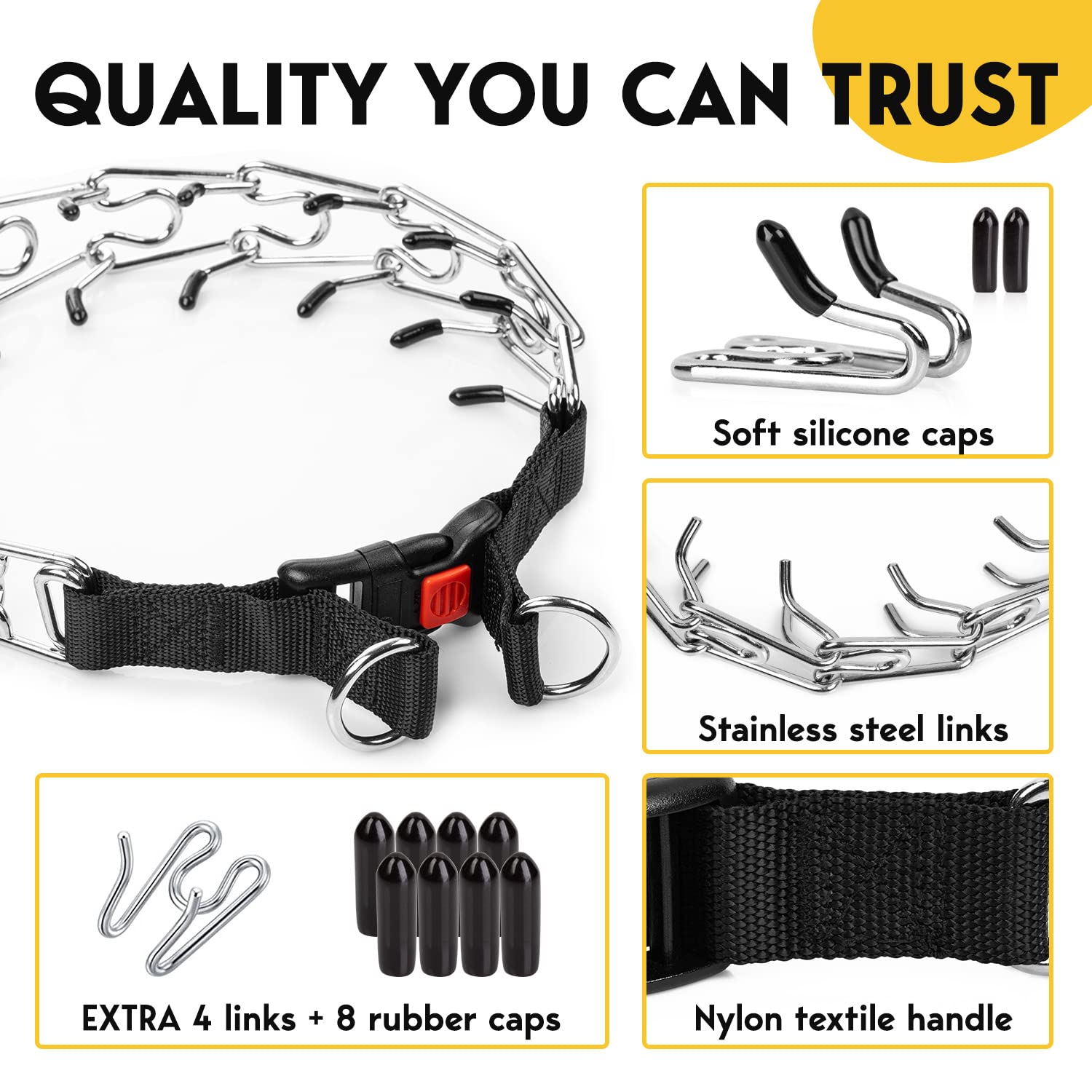Petjett Prong Collar For Dogs - No Pull Choke Collar For Dogs, Pinch Collar For Dogs, Dog Training Collar & Dog Walking Tool For Small, Medium, Or Large Breed - Stainless Steel Metal Dog Choker Chain
