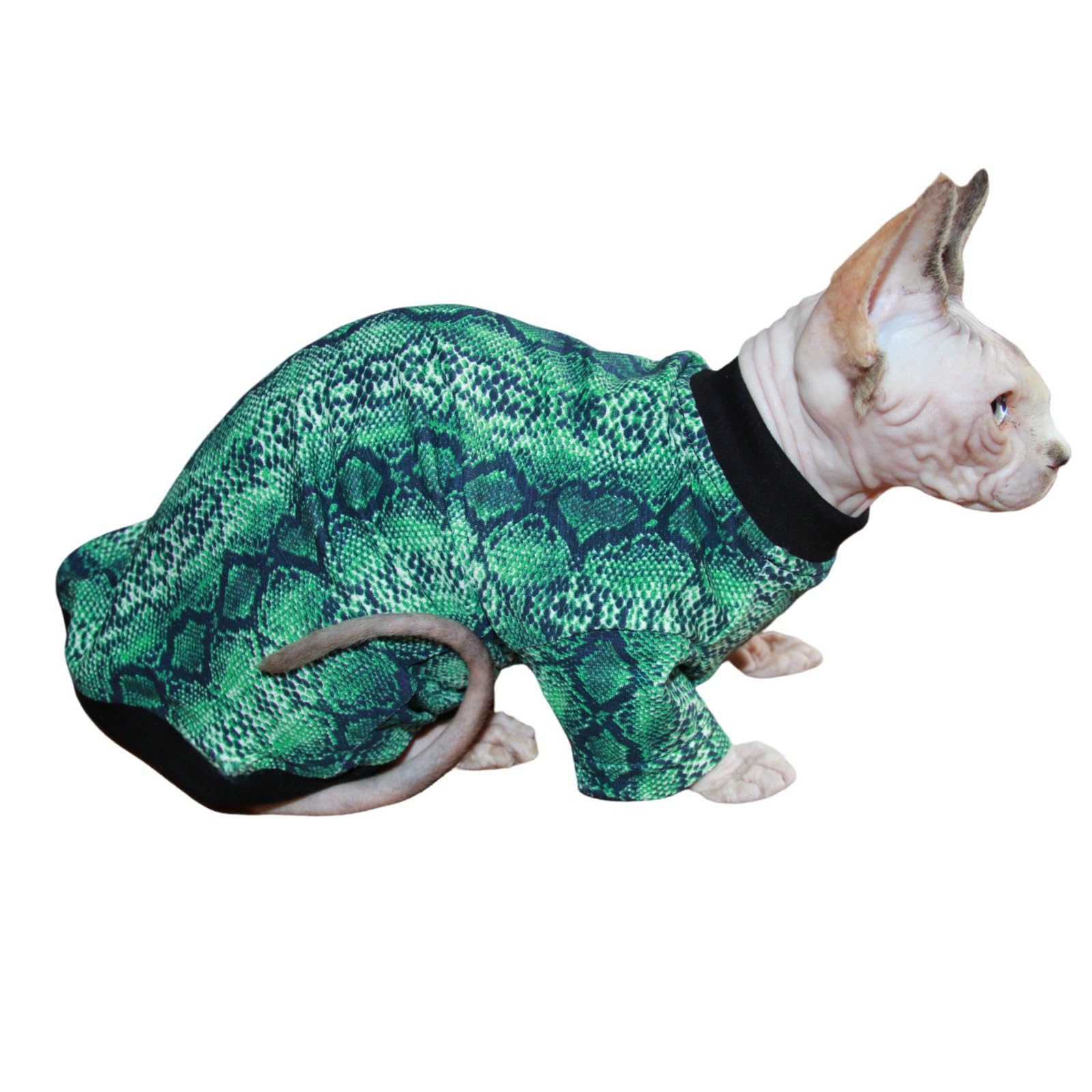 Sphynx Cat Clothes Vest Hairless Cat T-Shirts Pet Kitten Clothes Kitten Shirts Vest Cats & Small Dogs Apparel (Snake Round Neck,
