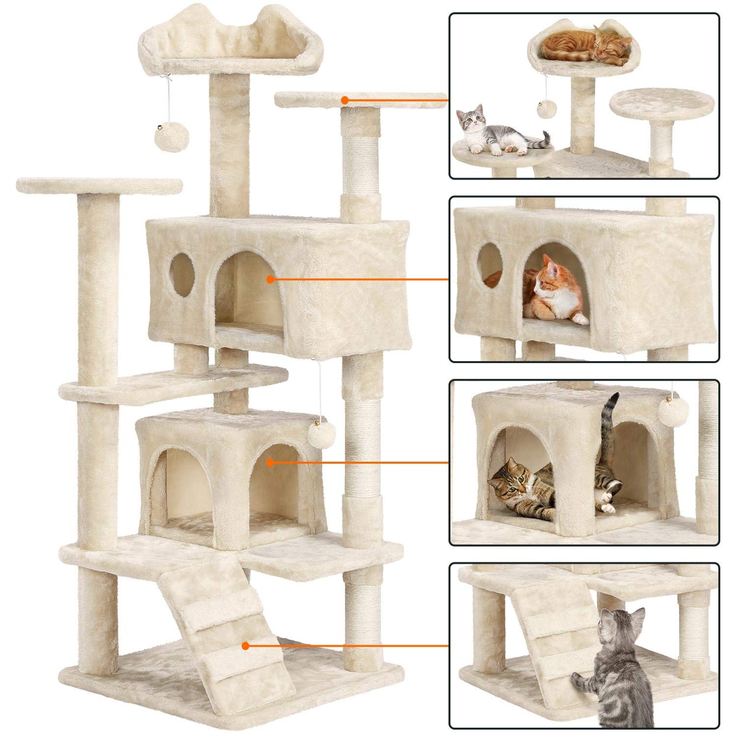 Topeakmart 54In Cat Tree, Cat Tower W/Large Cat Condo Scratching Posts And Perch, Cat Stand House Furniture, Beige