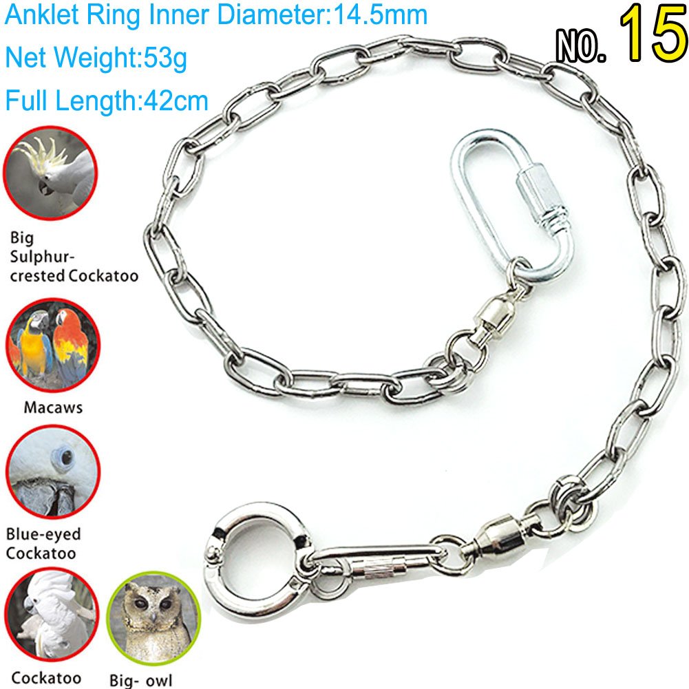 Ebamaz Pet Bird Leash Parrot Foot Chain Stainless Steel 304 Anklet Ring (Model 15, 14.5Mm)