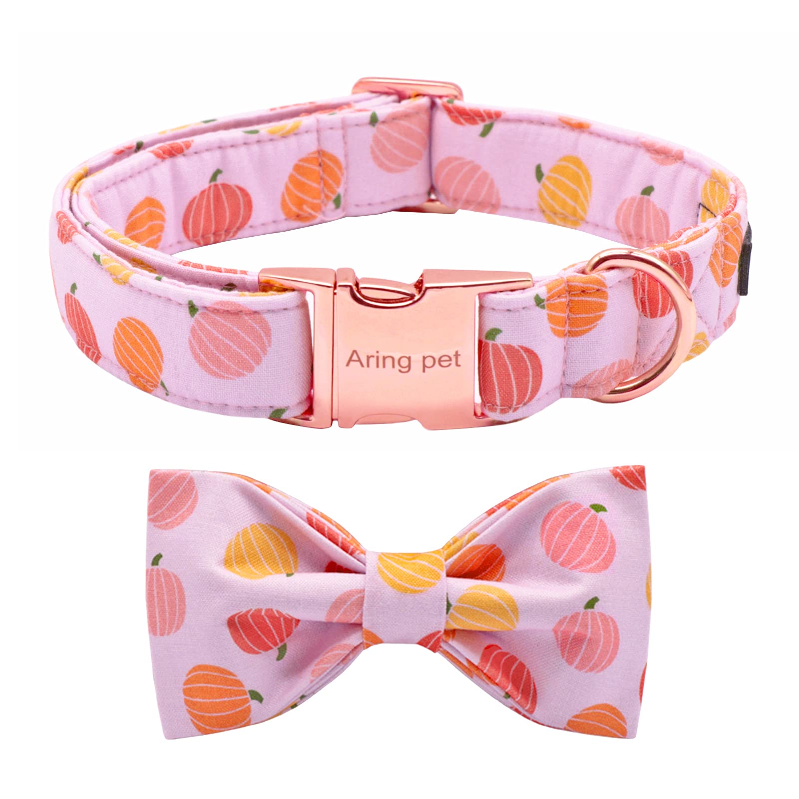 Aring Pet Bowtie Dog Collar,Dog Collar With Removable Bow,Adjustable Halloween Pink Pumpkin Dog Collar.