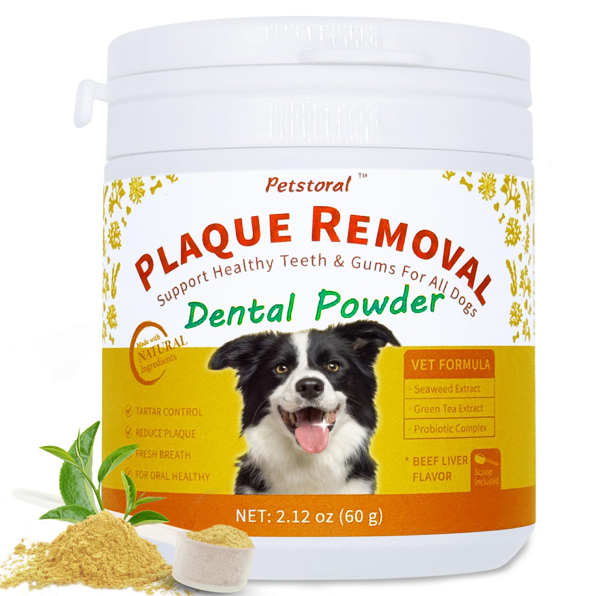Petstoral Plaque Removal Natural Dental Powder - Dog Dental Care and Bad Breath Treatment, Healthy Teeth & Gums for All Dogs, Be