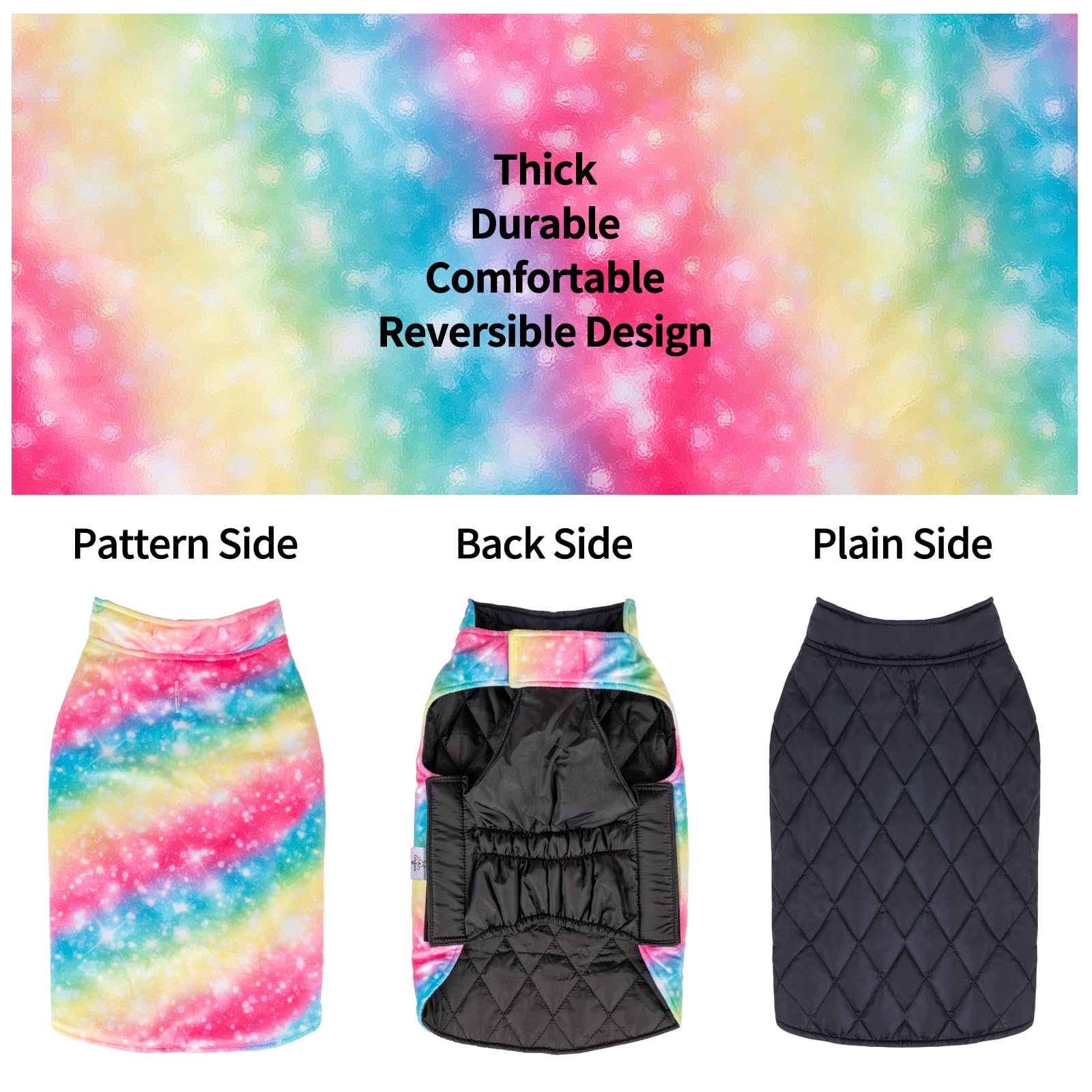 CuteBone Reversible Dog Jacket - Windproof & Waterproof, Medium Size, Rainbow Color, Durable Nylon & Fleece for All Dogs