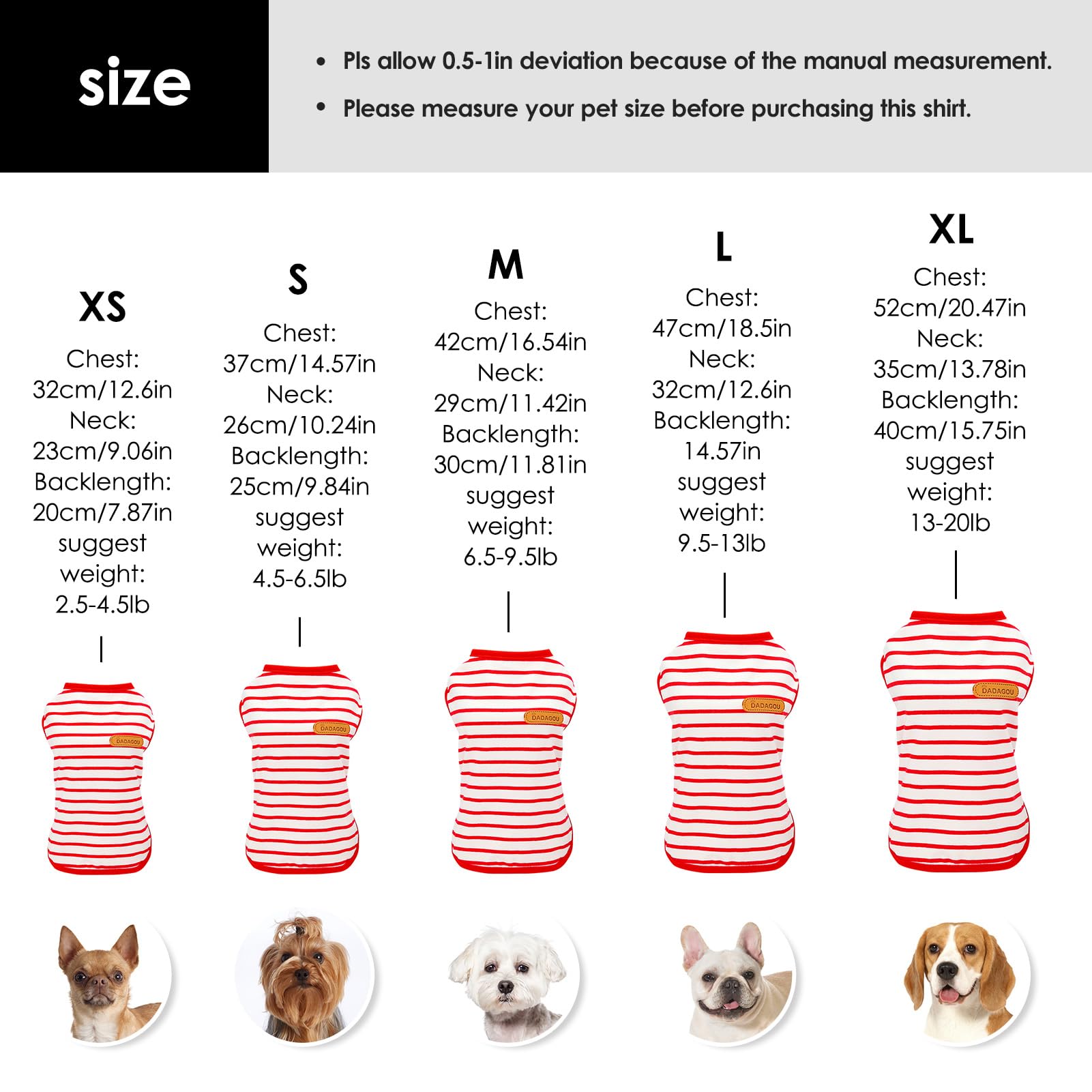 Preferhouse Large Dog Striped Vests 2 Pack, Blue Black, Polyester, Size Large (Chest: 18.5'')