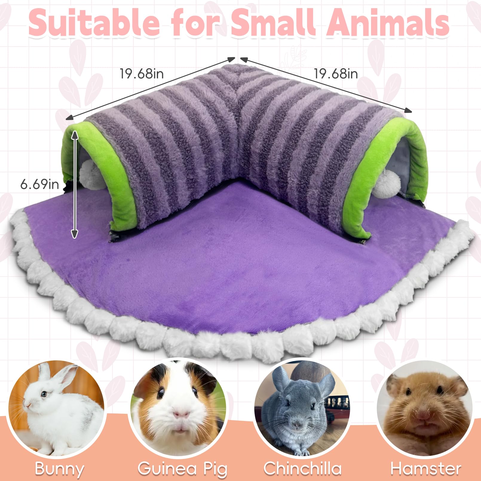 Pinvnby Guinea Pig Hideout Tunnel Bed Washable & Removable Rabbit Tubes Cozy Small Animal Tunnel Toys Guinea Pig Accessories For