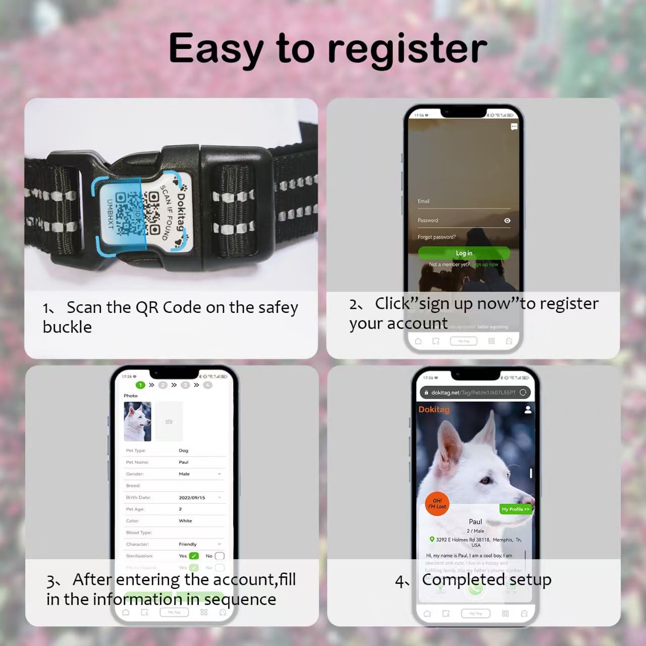 Dokitag Reflective Dog Collar With Apple Airtag Holder & Qr Code Pet Id Tag,Soft Nylon Adjustable Dog Tracker Collar With Safety