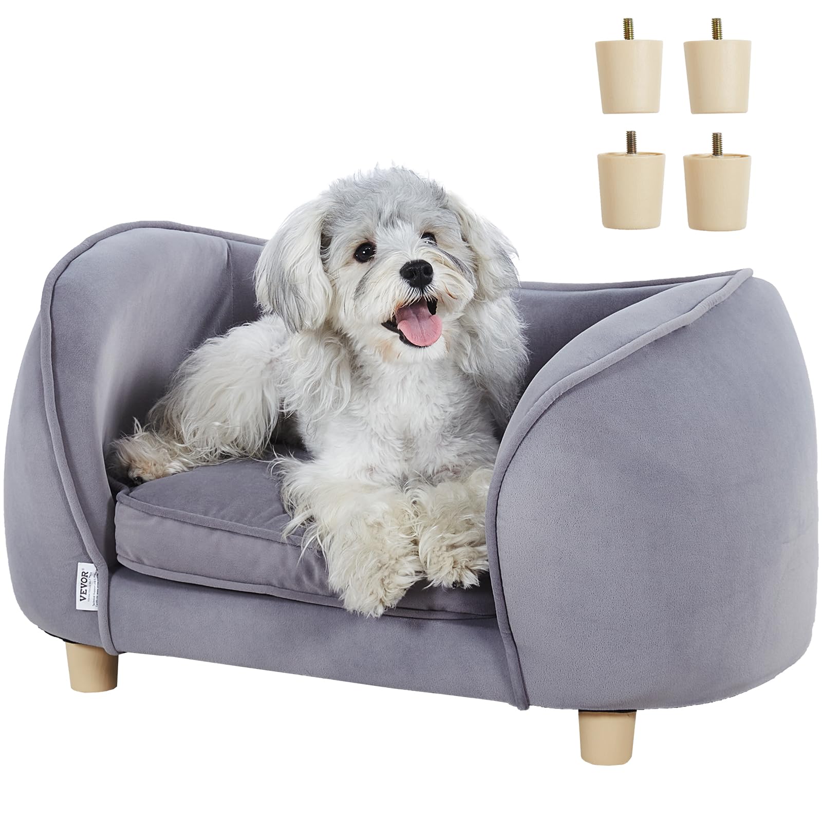 Vevor Pet Sofa, Dog Couch For Small Dogs And Cats, Soft Velvety Dog Sofa Bed, 30 Lbs Loading Cat Sofa, Dark Grey