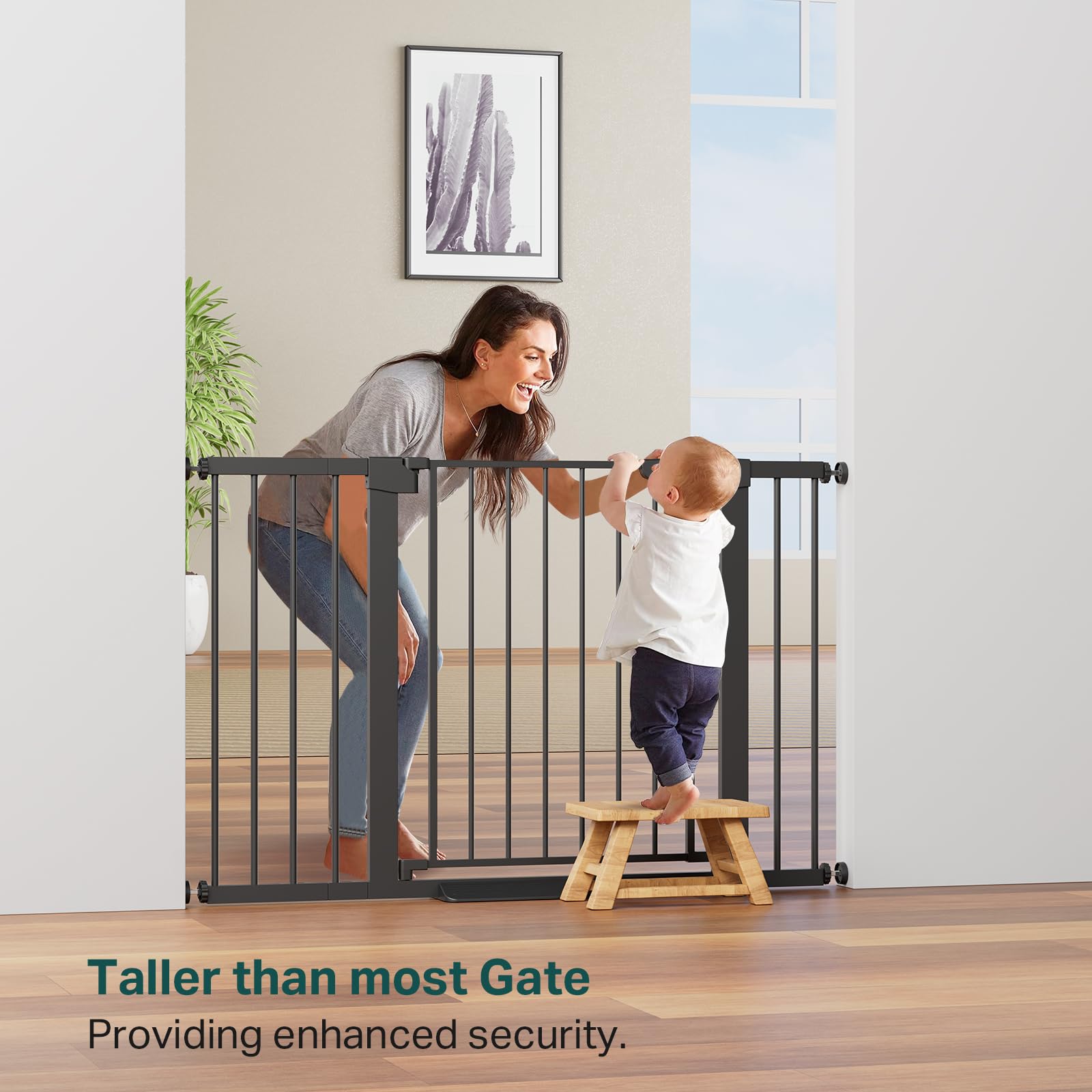 Cumbor 36' Extra Tall Baby Gate For Stairs, 29.7-48' Wide Dog Gates For Doorways, Auto Close Safety Gate For Babies And Pets, Easy Install, Pressure Mounted, Fits Doorways, Stairs, Entryways, Black