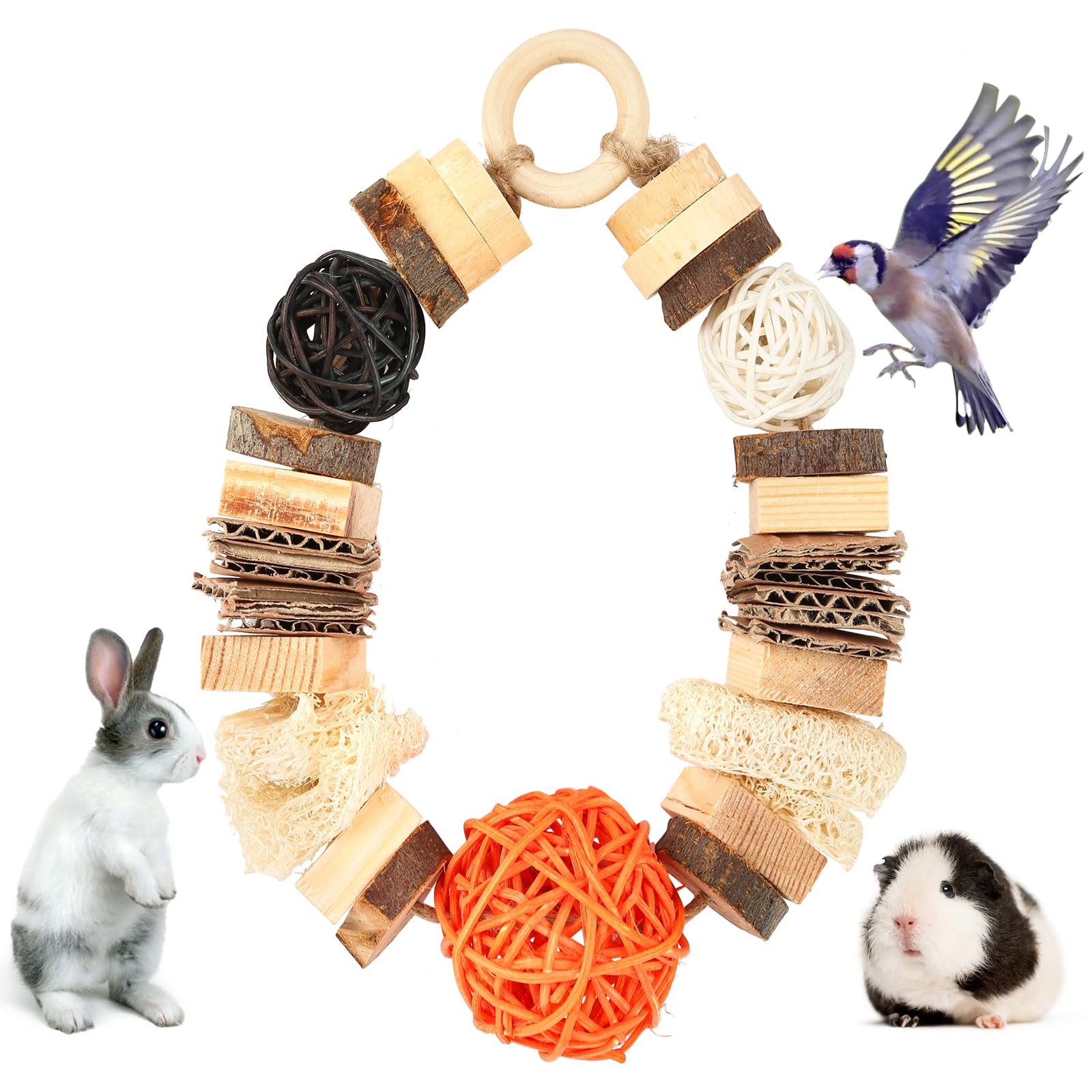 Abizoo Guinea Pig Chew Toys,Bunny Toys Hanging,Natural Wood for Rabbits Teeth Grinding Chinchilla,Bird,Dwarf Hamster,Rabbit Chew