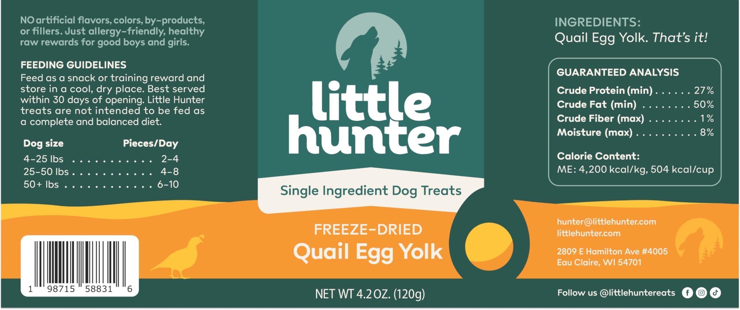 Little Hunter Freeze-Dried Raw Quail Egg Yolk for Dog & Cat Treats | Single-Ingredient High Protein, High Omega-3, Grain & Glute
