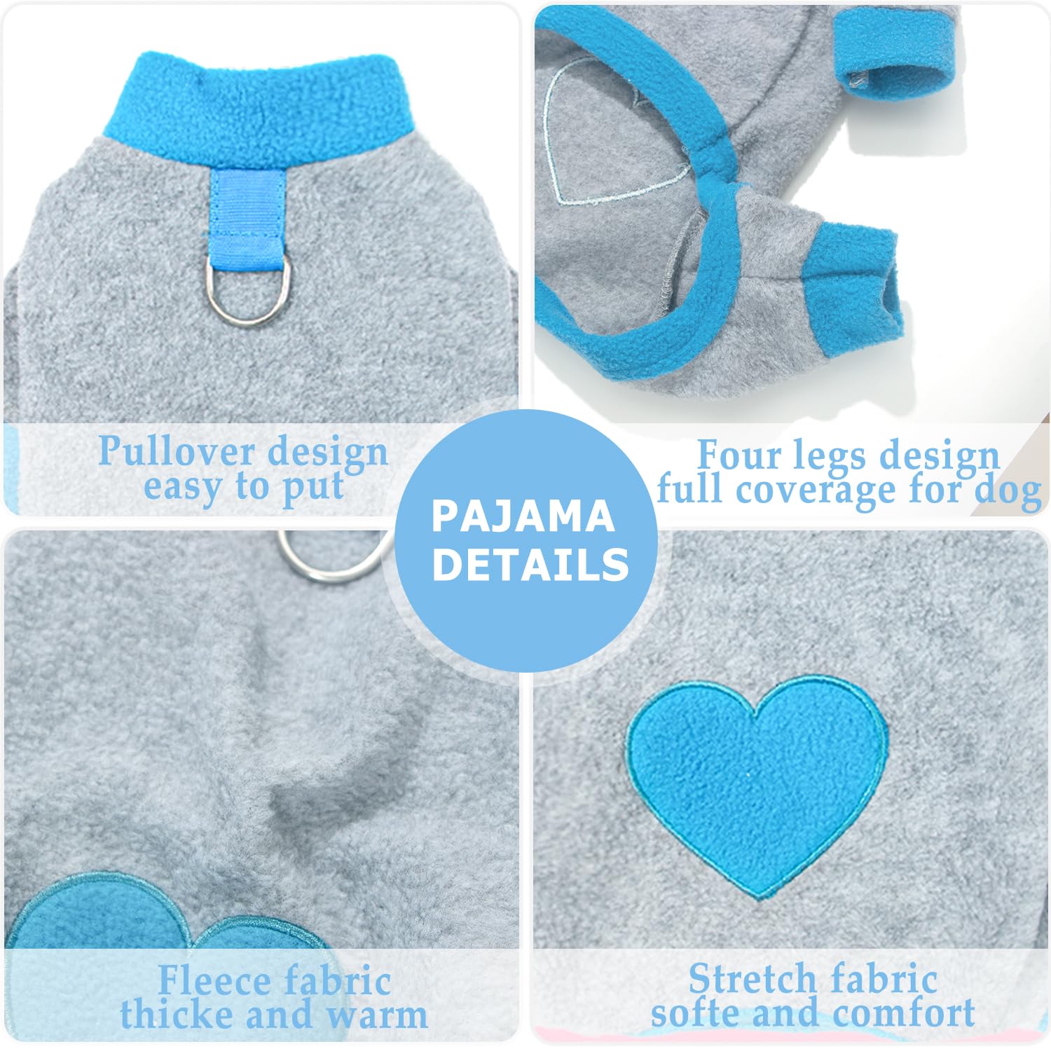Dog Sweater Fleece Dog Pajamas For Small Dogs, Winter Warm Puppy Clothes Cute Dog Pjs Pink Purple Love Pattern Dog Pajamas (X-Sm