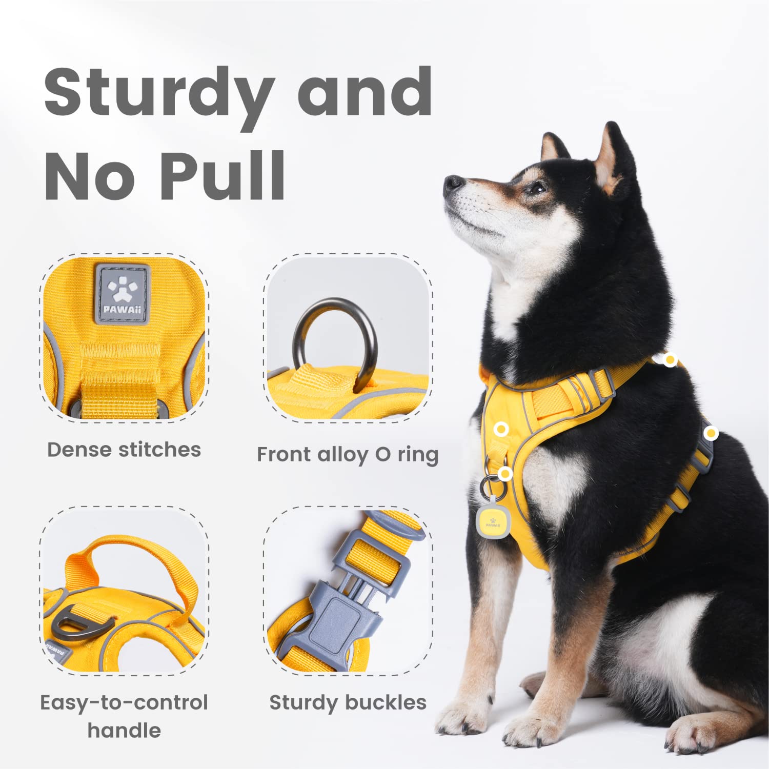 Pawaii Dog Harness (Medium, Pineapple Yellow), Soft Padded, No-Choke, Reflective, Digital Id Tag, Adjustable, For Daily Walking