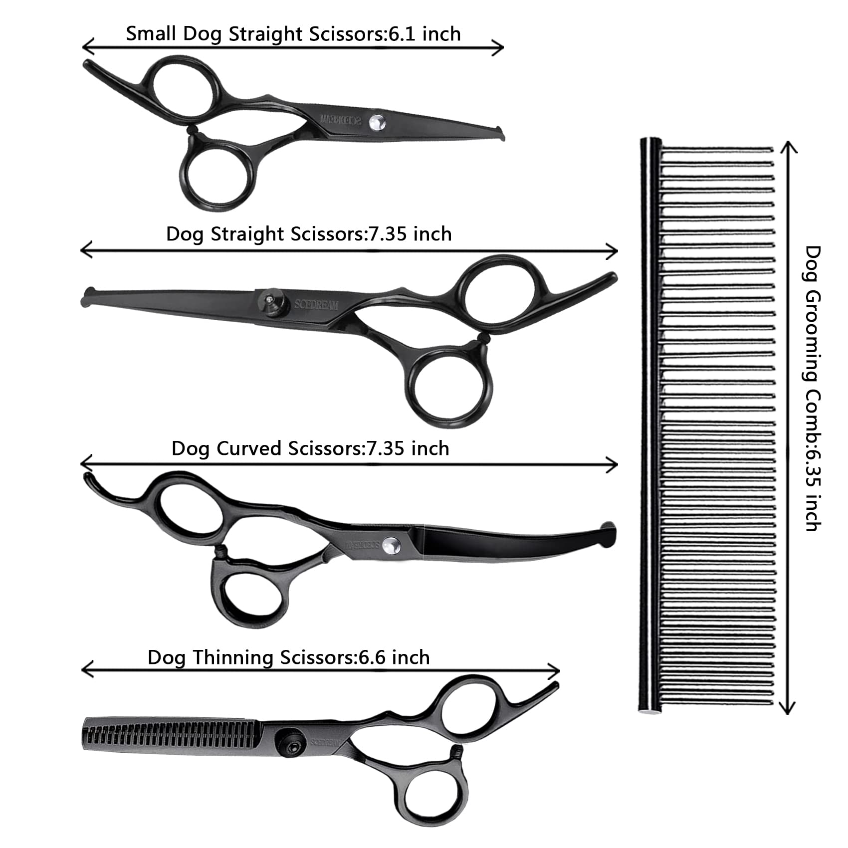 Scedream Dog Grooming Scissors Kit With Safety Round Tips, Professional 6 In 1 Grooming Scissors For Dog, Cats, Pets, 4Cr Stainl