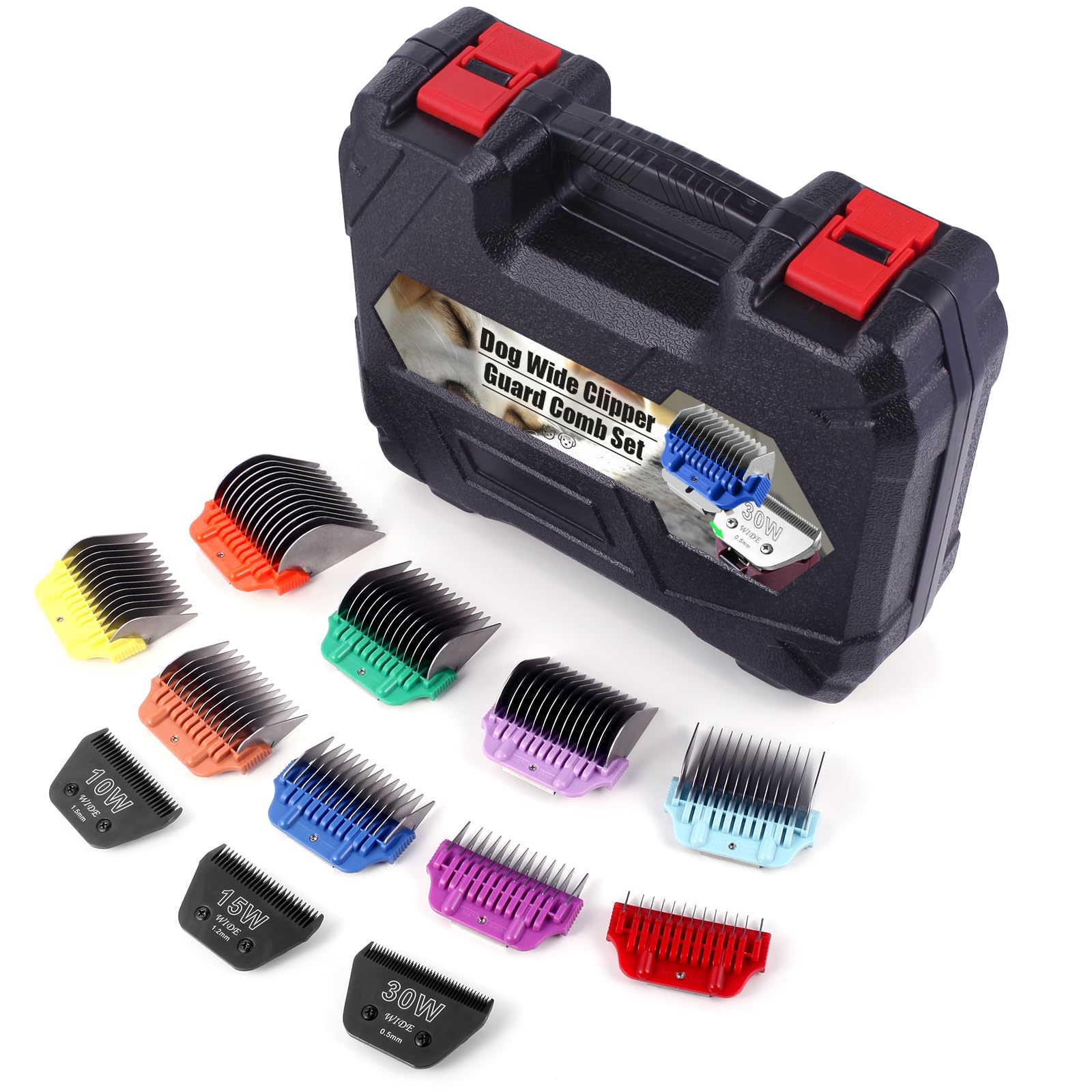 Black 10W/15W/30W Wide Clipper Blade & Dog Stainless Steel Wide Clipper Attachment Guard Comb Set For A5 Series | Snap-On/Off De