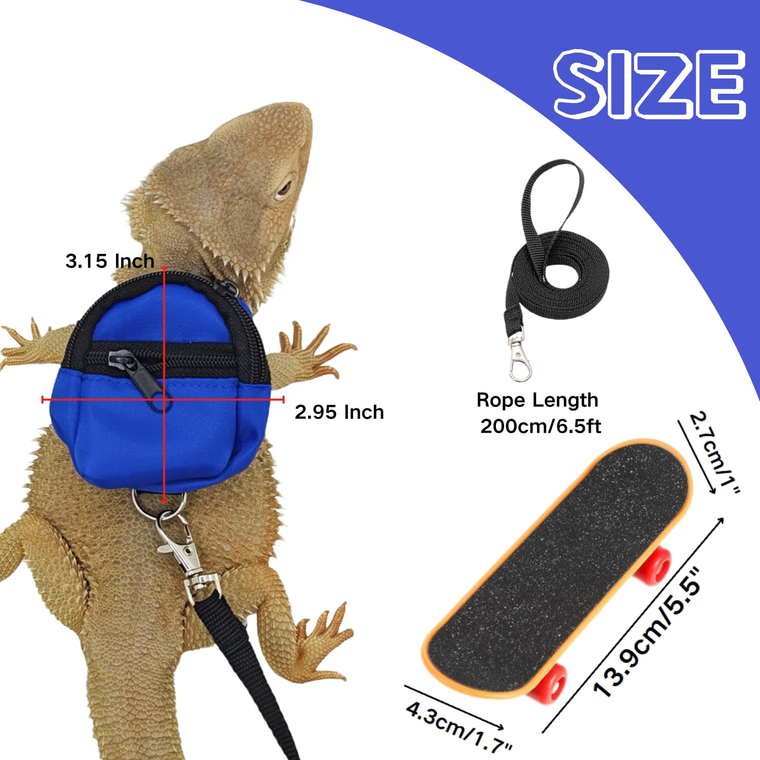 Bearded Dragons Accessories Toy Lizard Backpack Leash Set Adjustable Strap And Mini Skateboard Suitable For Lizard Bearded Drago