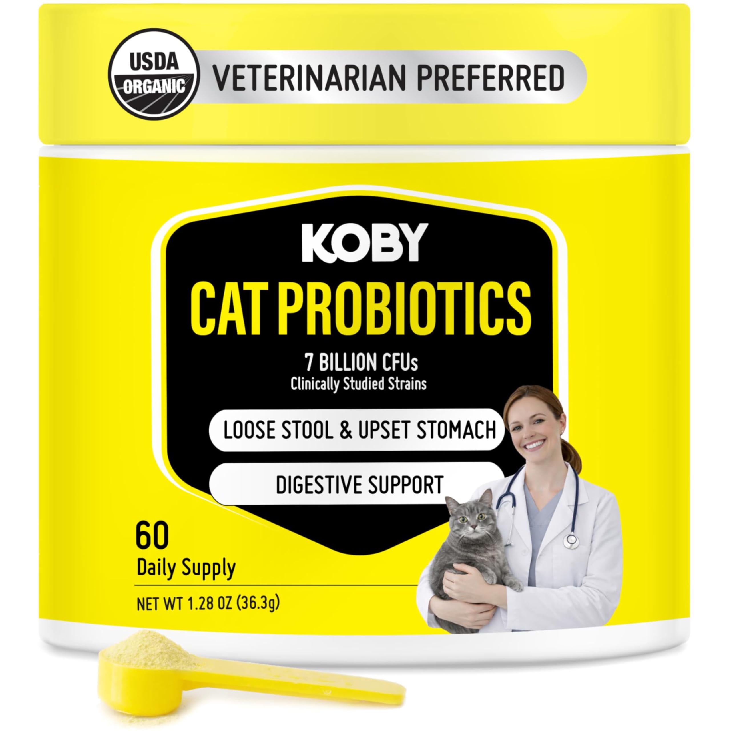 Koby Cat Probiotics | Daily Digestive Support for Sensitive Cats | Helps Loose Stool & Upset Stomach | Certified Organic | Vet P