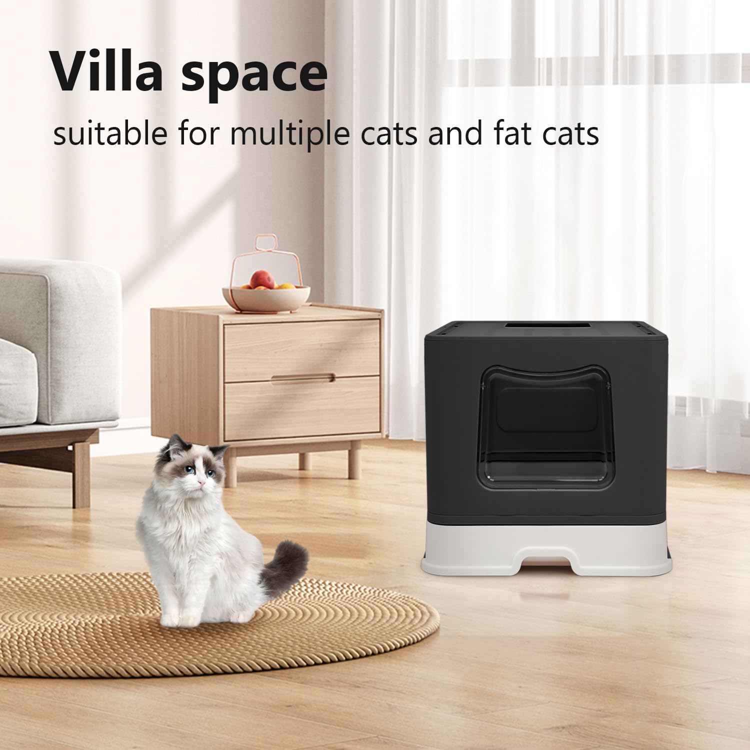 Foldable Cat Litter Box With Lid, Jumbo Enclosed Cat Potty, Top Entry Anti-Splashing Cat Toilet, Easy To Clean Including Cat Litter Scoop And 2-1 Cleaning Brush (Black) Extra Large