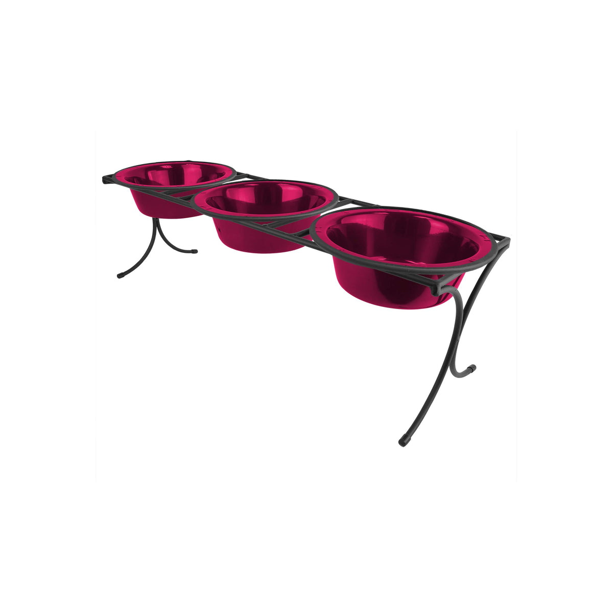 Platinum Pets Bistro Triple Diner Feeder With Stainless Steel Dog Bowls, Small, Raspberry Pop